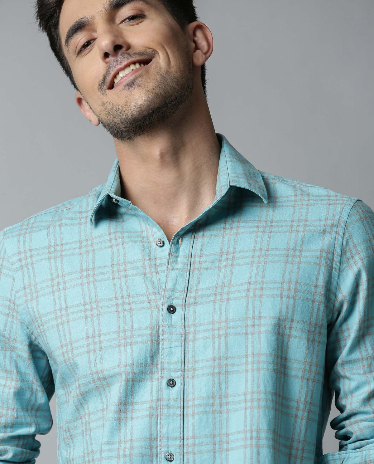 RARE RABBIT MEN'S DARENN TURQ SHIRT FULL SLEEVES CHECKS SLIM FIT