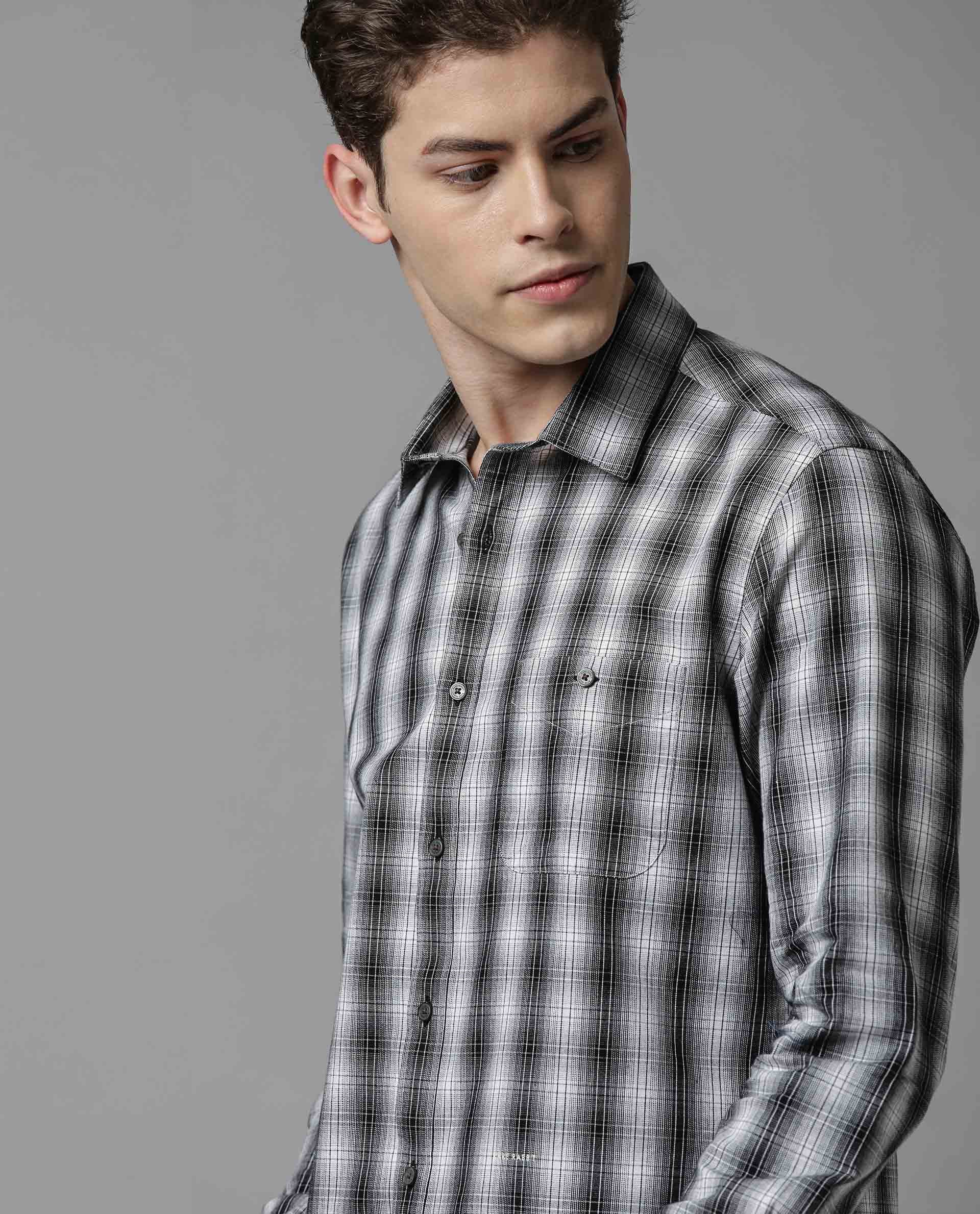 RARE RABBIT MEN'S BASS WHITE SHIRT FULL SLEEVES CHECKS SLIM FIT