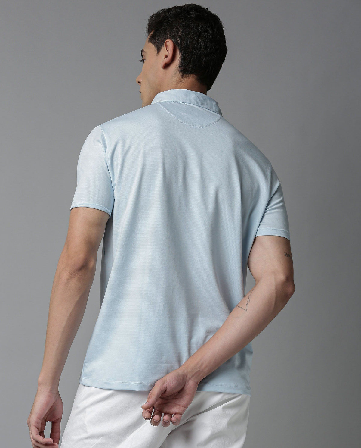 Rare Rabbit Men's Sailor Blue Solid Cotton Fabric Collared Neck Half-Sleeve Polo