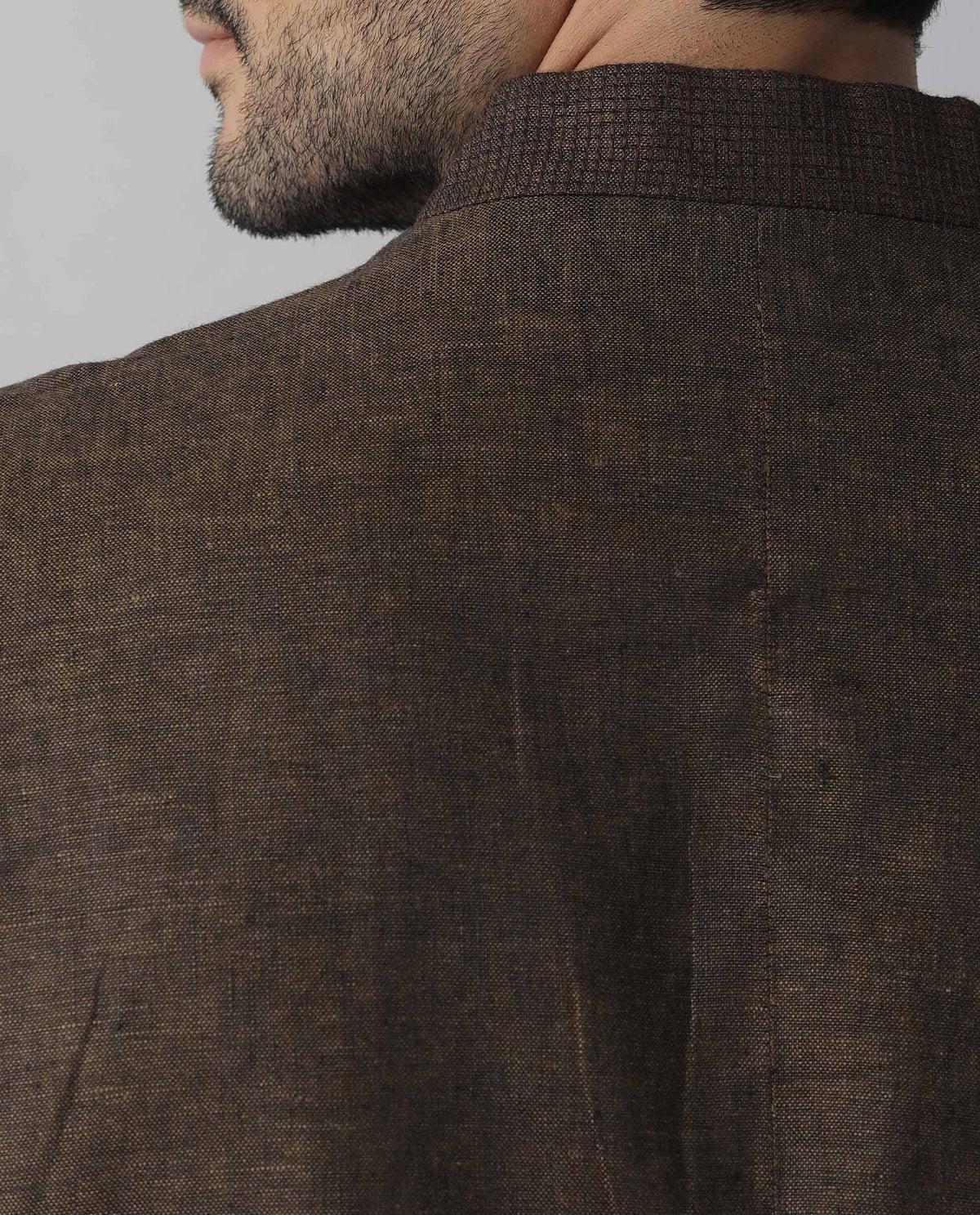 RARE RABBIT CAPS PRIMARY BROWN BANDHGALA LINEN FABRIC SLEEVELESS BROAD COLLAR SLIM FIT