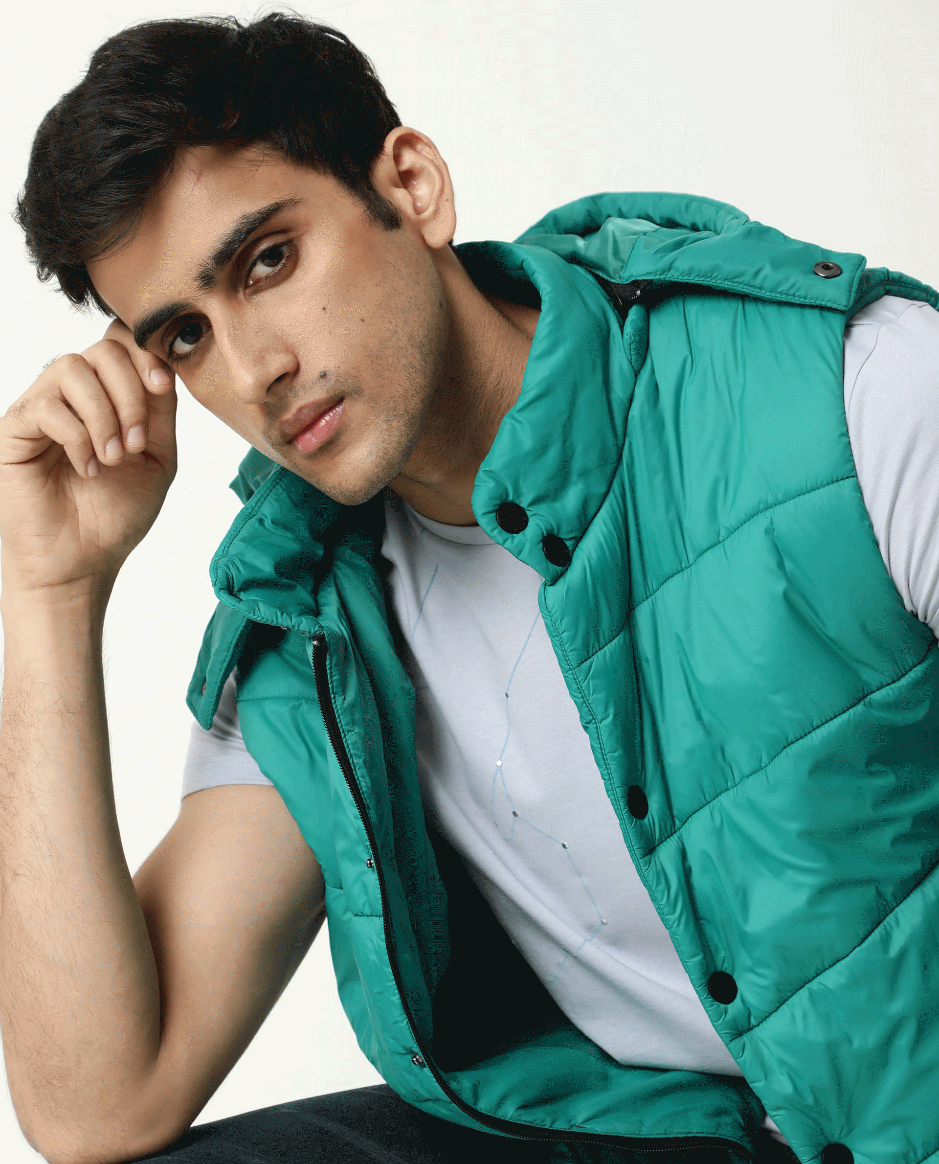 Mens green puffer jacket with hood sales