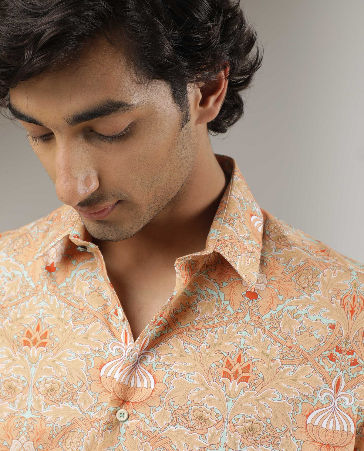Rare Rabbit Men's Samuel Beige Cotton Fabric Floral Print Full Sleeves Shirt
