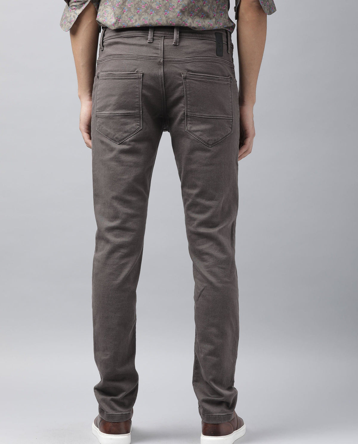 Rare Rabbit Men'S Drake Brown Garment Dyed Mid-Rise Drawstring Regular Fit Jeans
