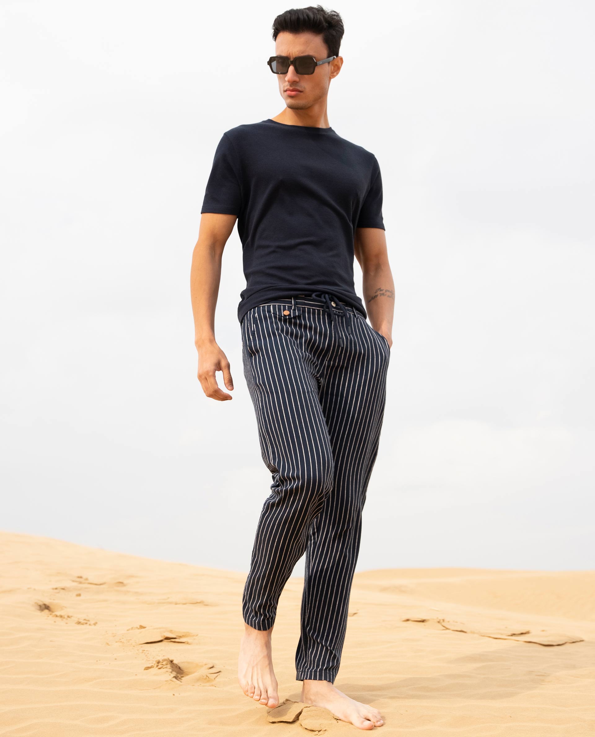 Buy Jack  Jones Beige Striped Trousers for Men Online  Tata CLiQ