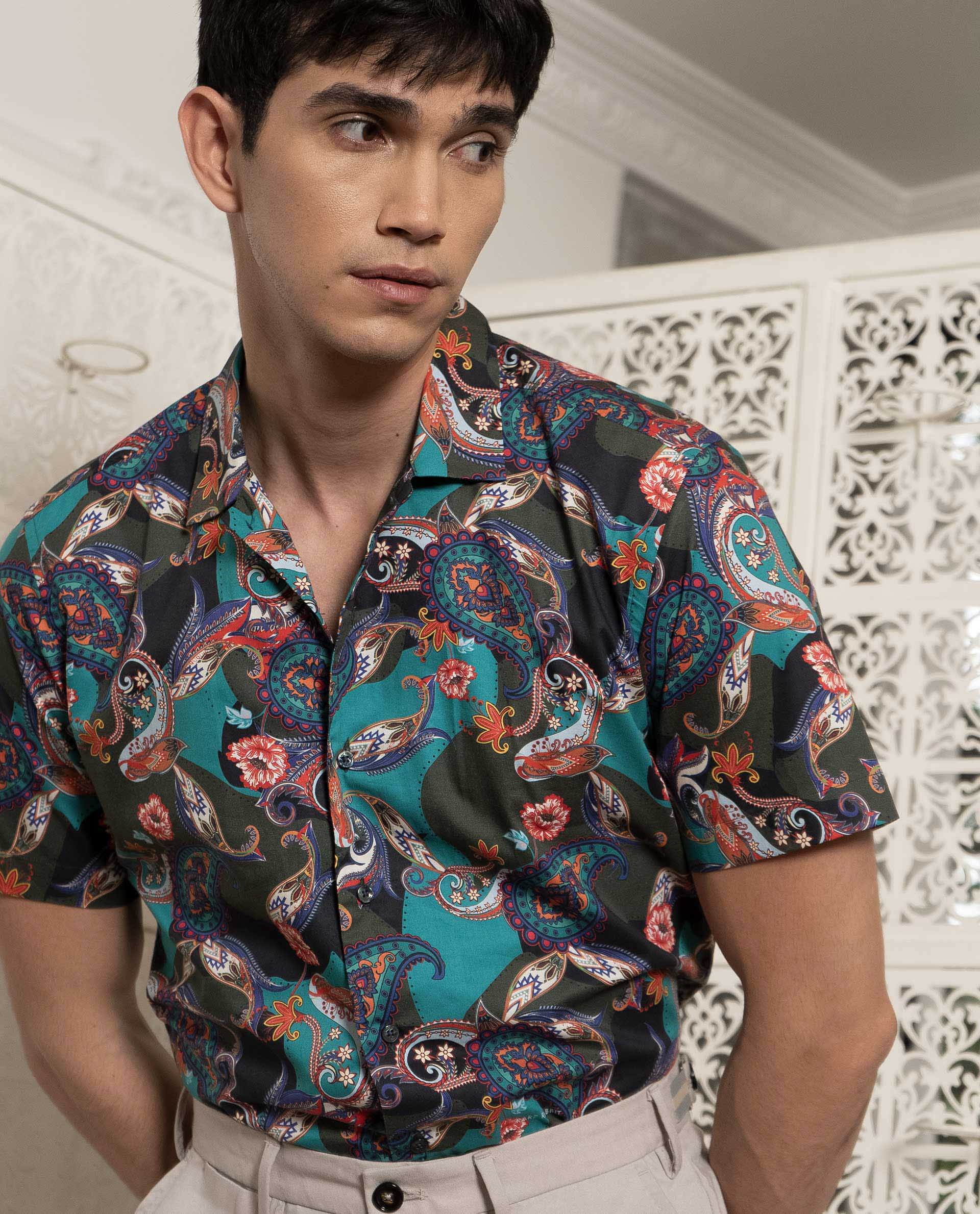 Mens short sale sleeve printed shirts