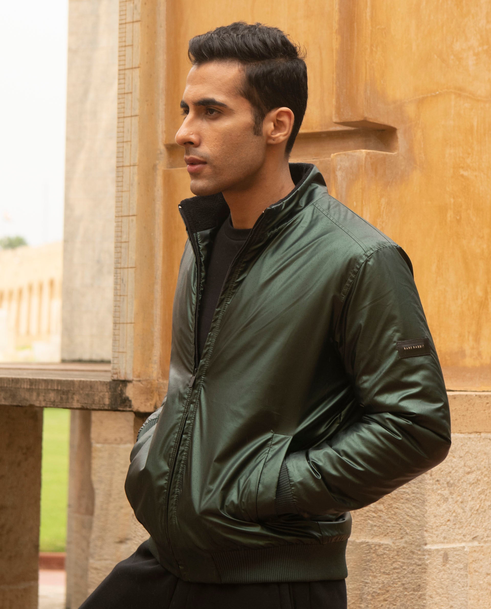 Rare Rabbit Men's Carpi Green Polyester Plain Regular Fit Full Sleeve