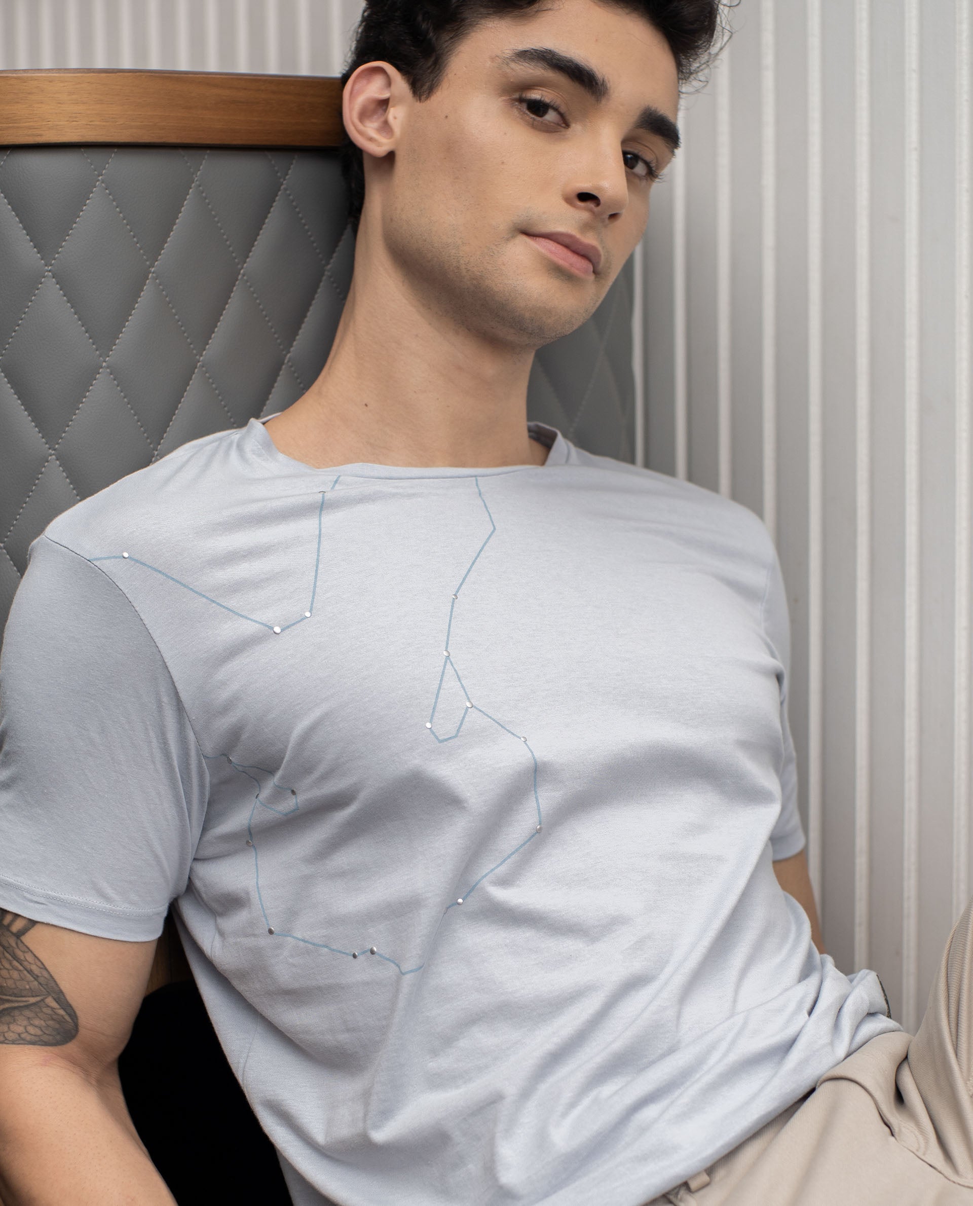 Rare Rabbit Men's Graphs Blue Crew Neck Slim Fit Graphic Printed T-Shirt