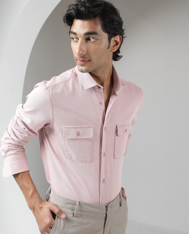 RARE RABBIT MEN'S LYTON PINK SHIRT EXCEL COTTON FABRIC COLLARED NECK FULL SLEEVES BUTTON CLOSURE