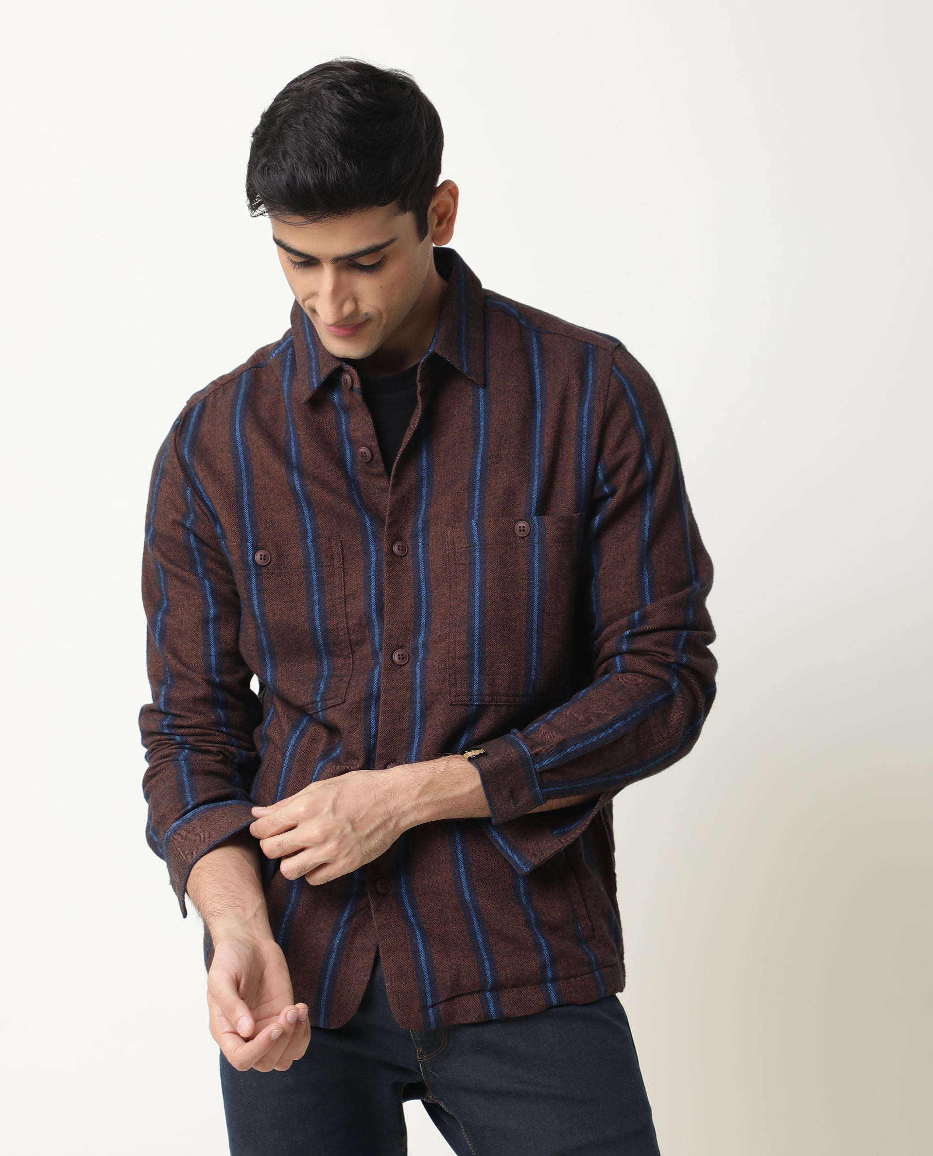 Rare Rabbit Men's Storm Primary Mustard Yarn Dyed Striped Drop Collar Jacket