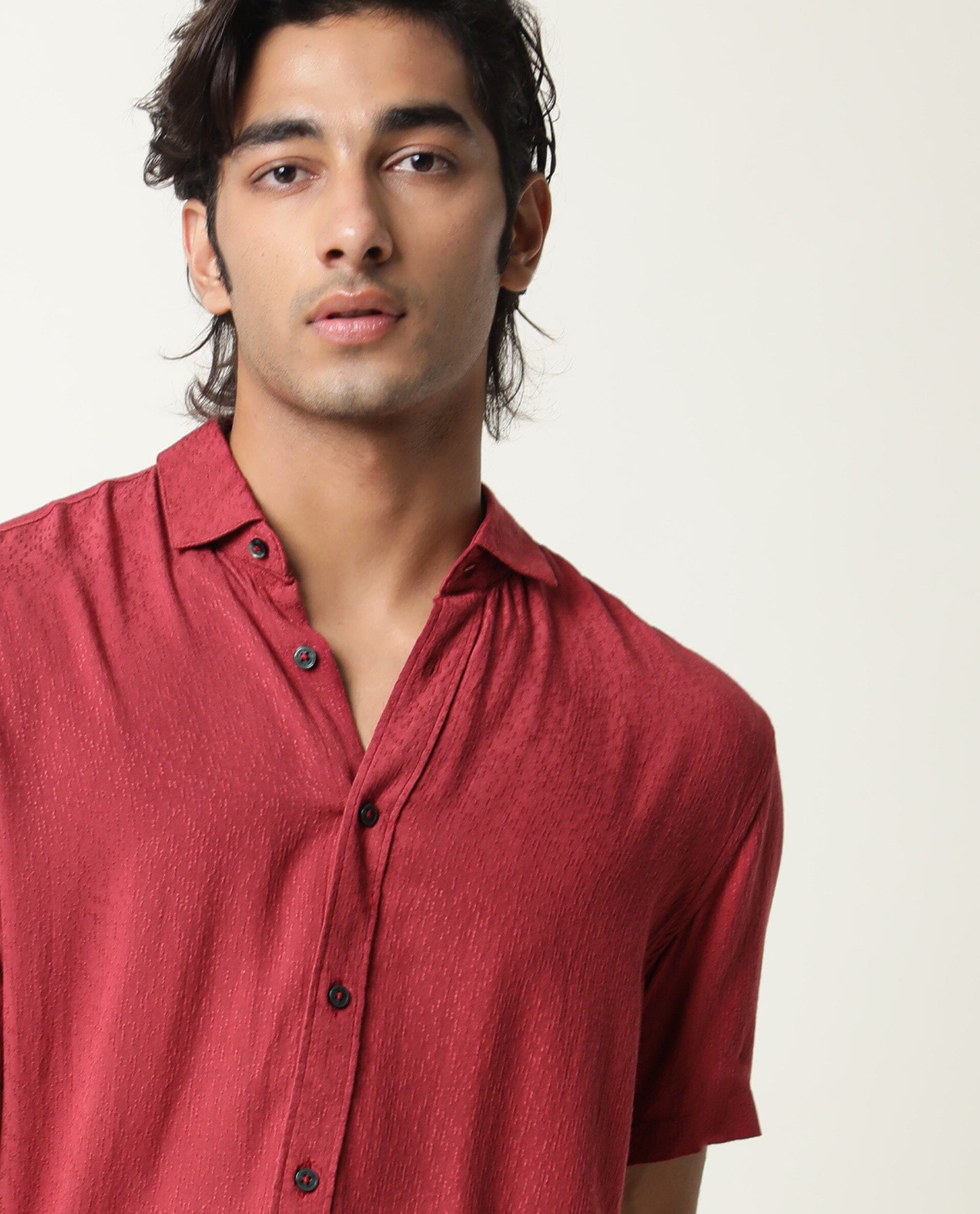 RARE RABBIT MENS JENNY RED SHIRT RAYON FABRIC SLIM FIT COLLAR COLLAR Short Sleeve
