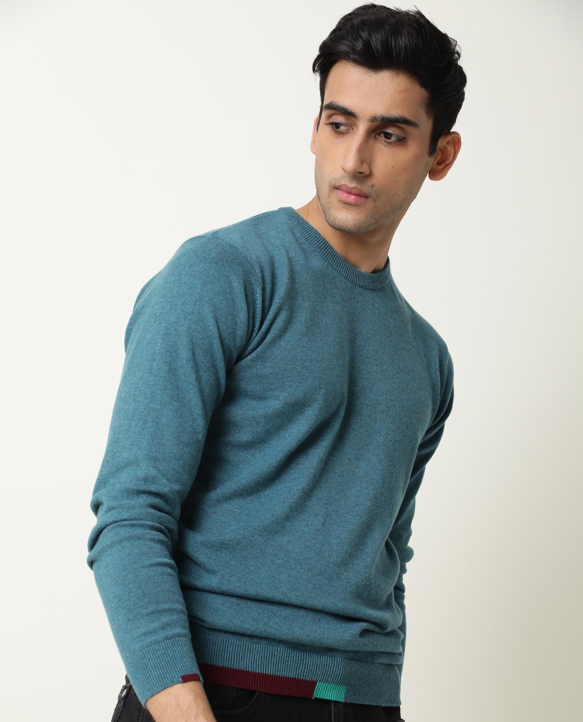 RARE RABBIT JODY PRIMARY BLUE SWEATER COTTON FABRIC FULL SLEEVE ROUND NECK SLIM FIT
