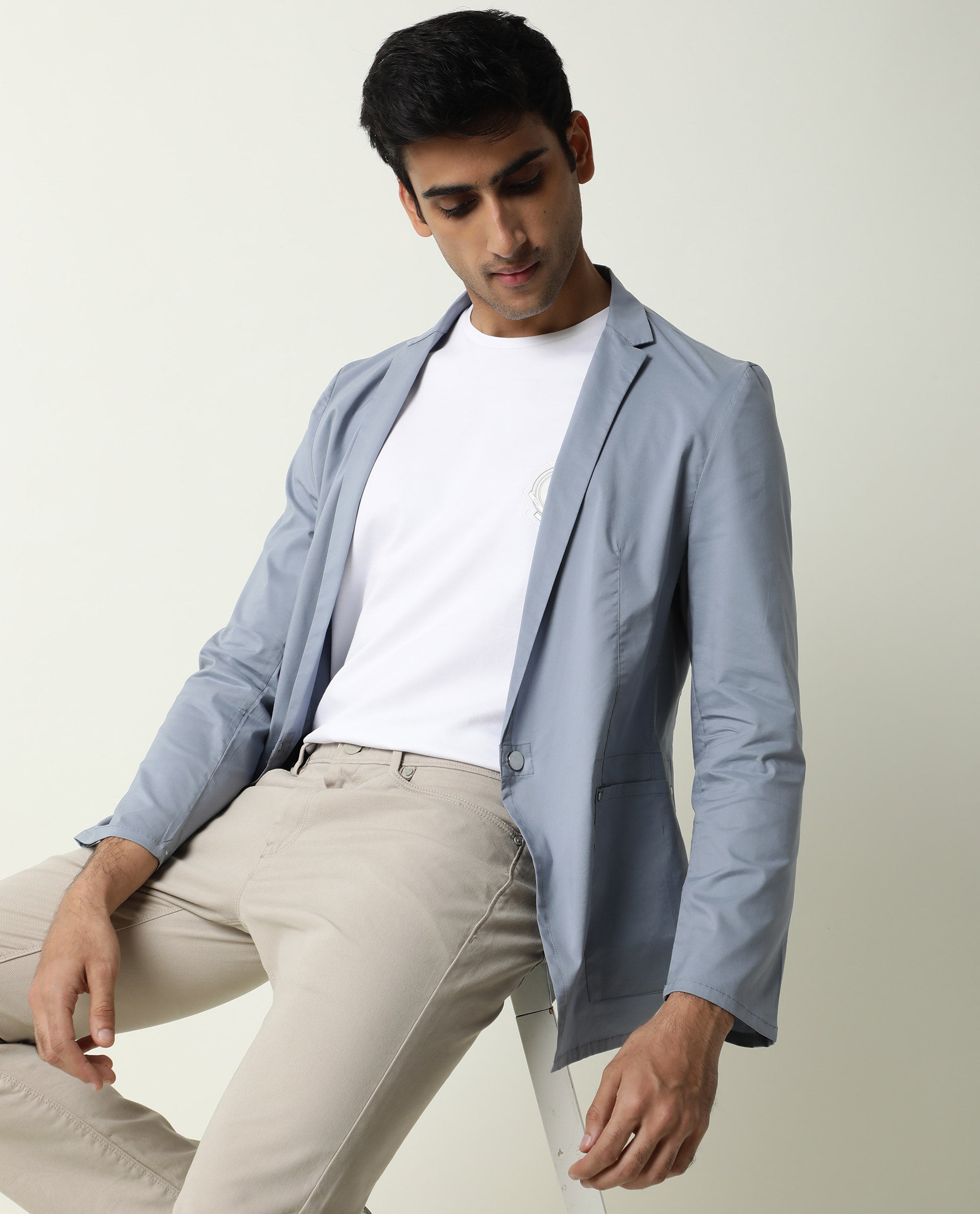 Rare Rabbit Men's Glaze Blue Plain Lightweight Blazer/Jacket