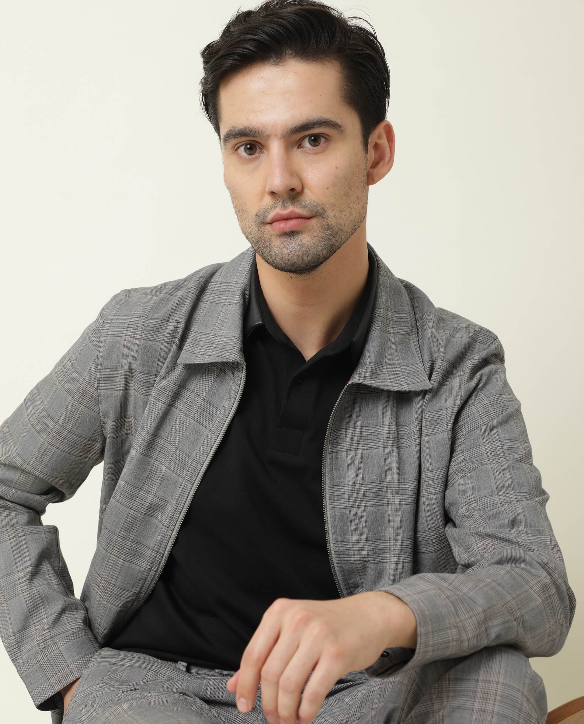 Rare Rabbit Men's Keener Grey Polyester Checked Print Regular Fit Full