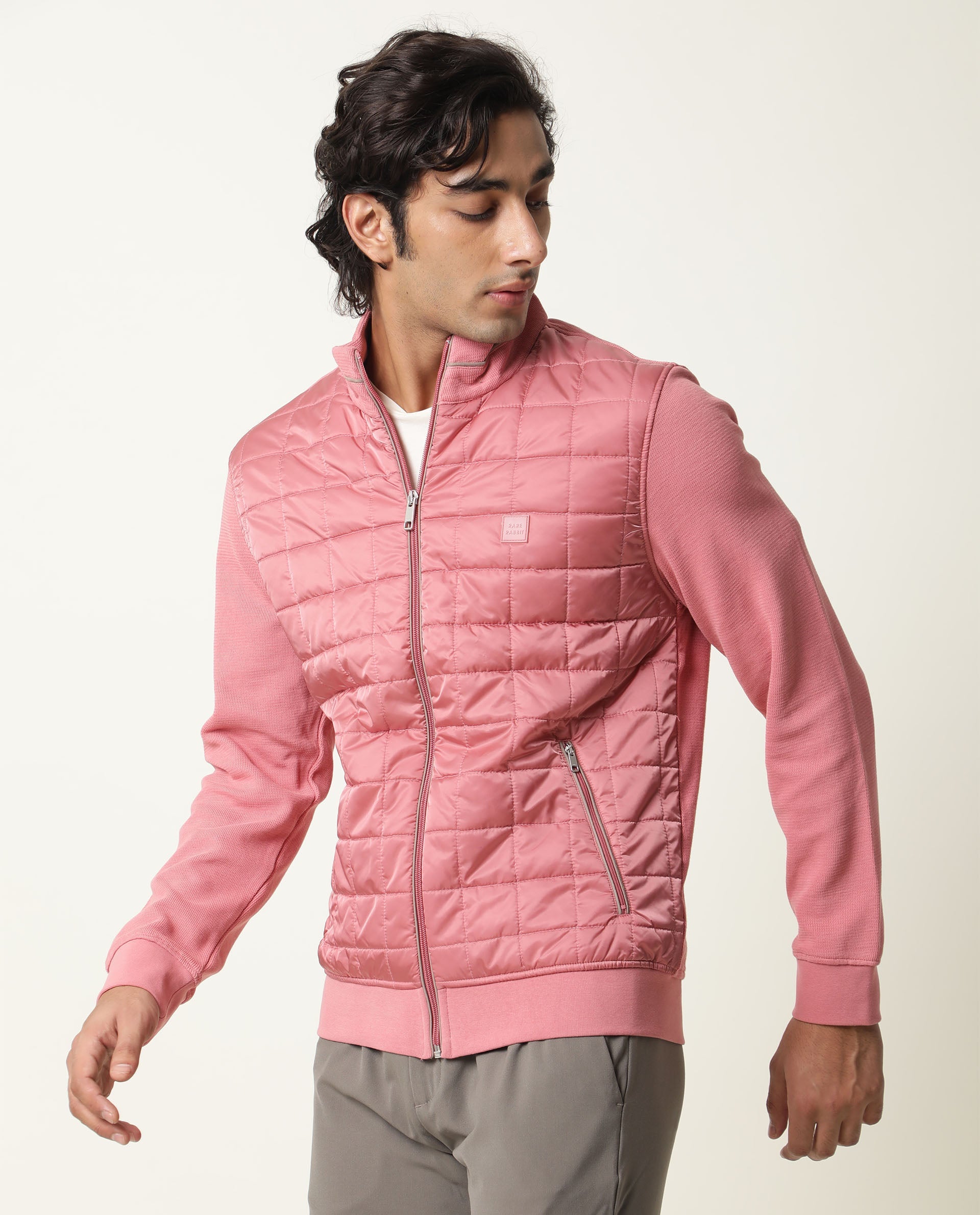 Rare Rabbit Men's Kneto Pink Nylon Plain Regular Fit Full Sleeve High