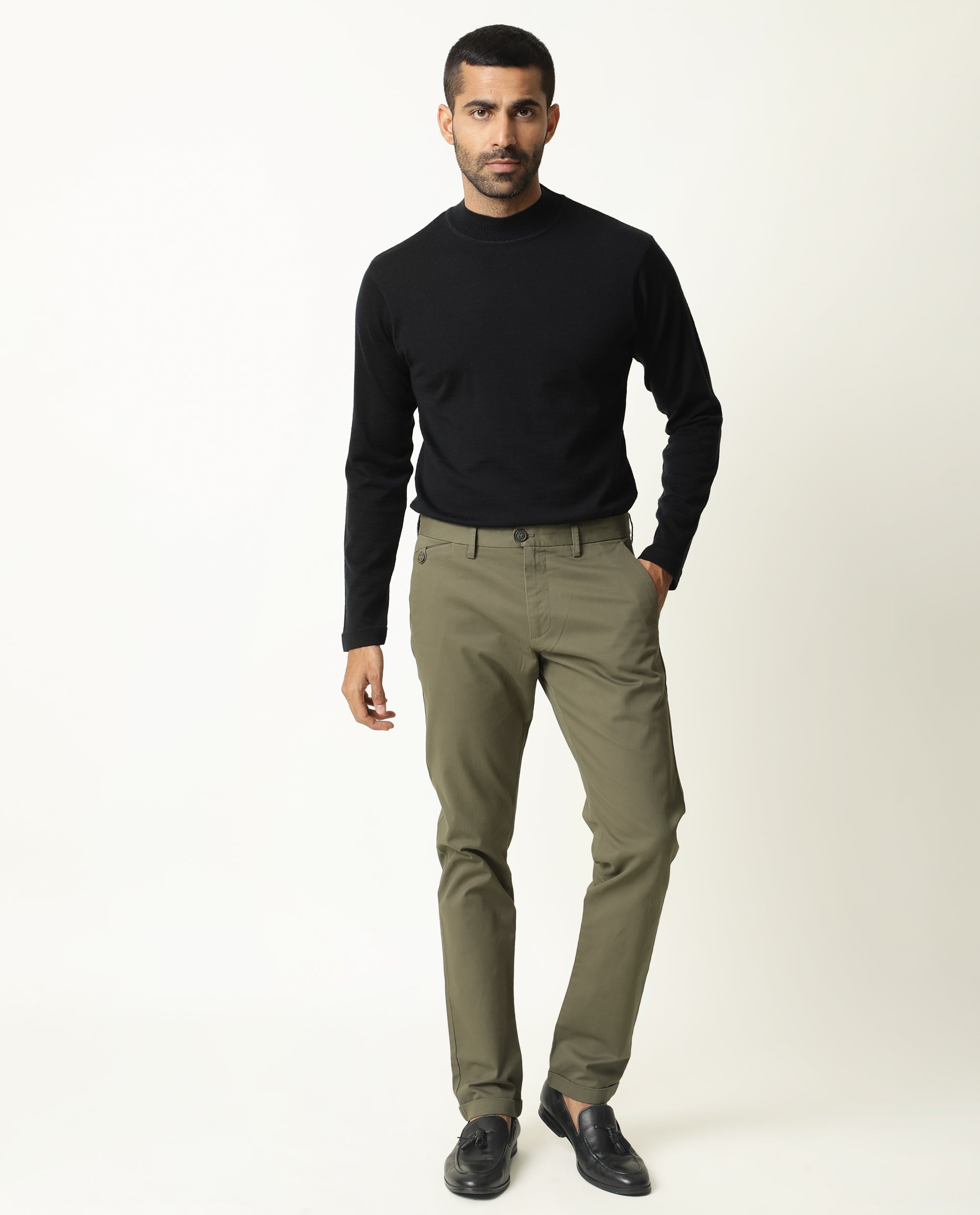 Buy Dark Green Solid Cotton Lycra Chino Pant for Men Online India  tbase