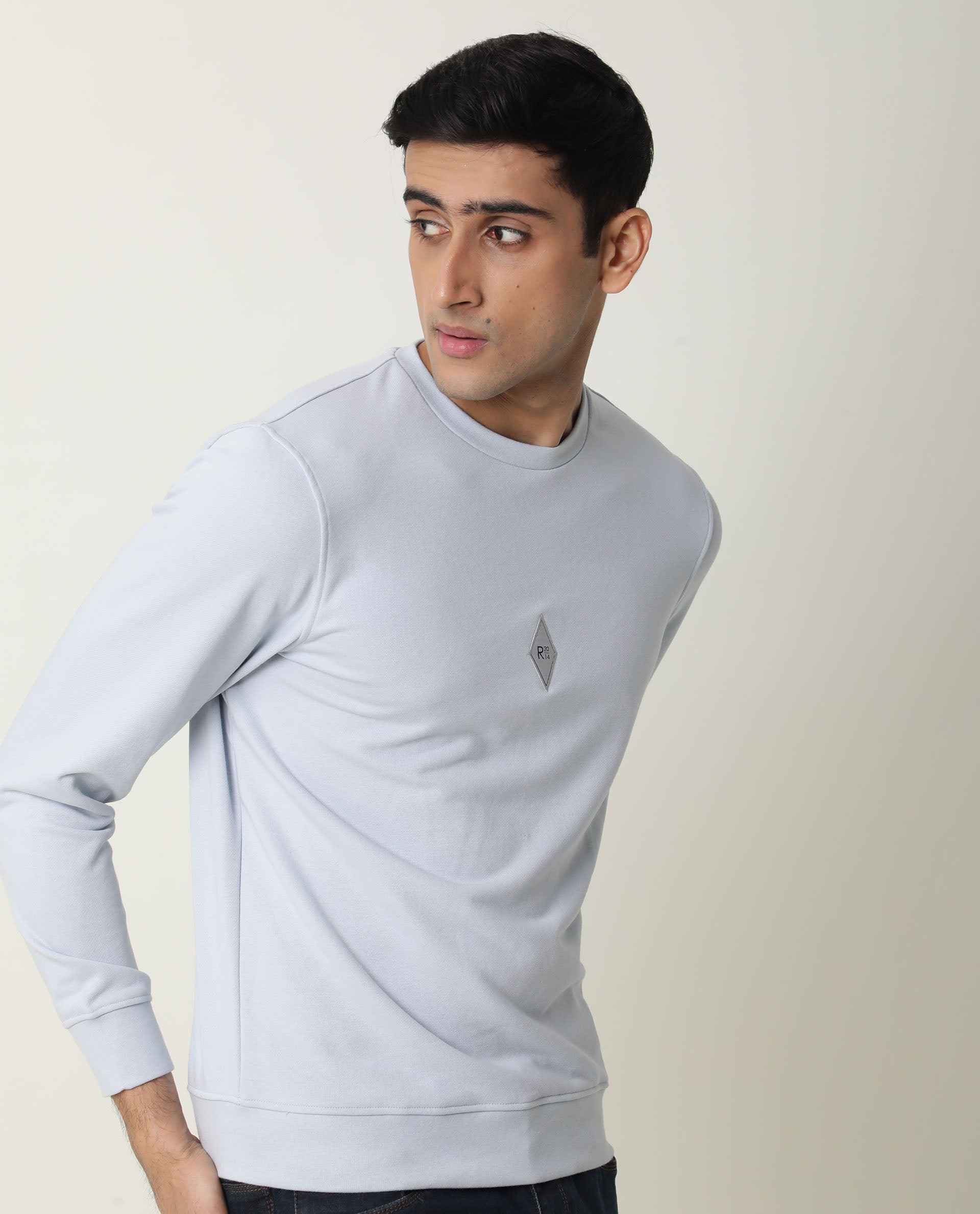 Rare Rabbit Jade Primary Blue Sweatshirt Cotton Poly Fabric Full Sleeve Crew Neck Slim Fit