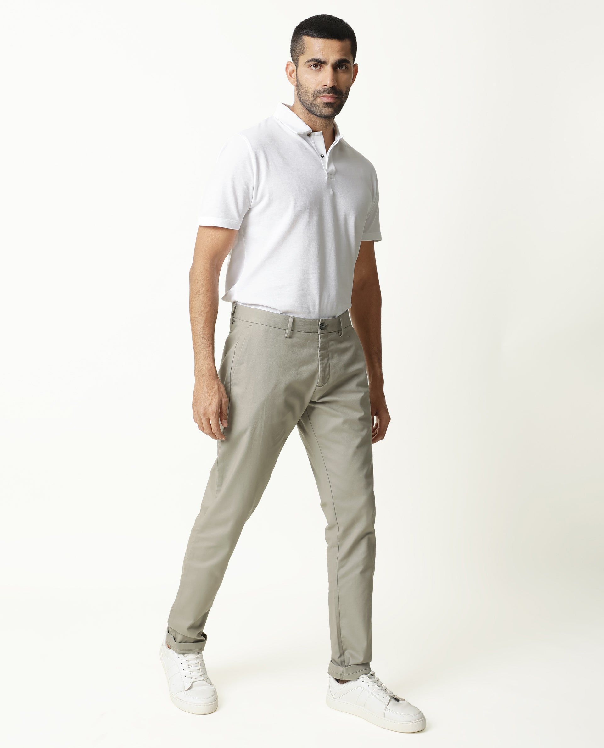 Rare Rabbit Men's Jude Grey Cotton Plain Slim Fit Trouser