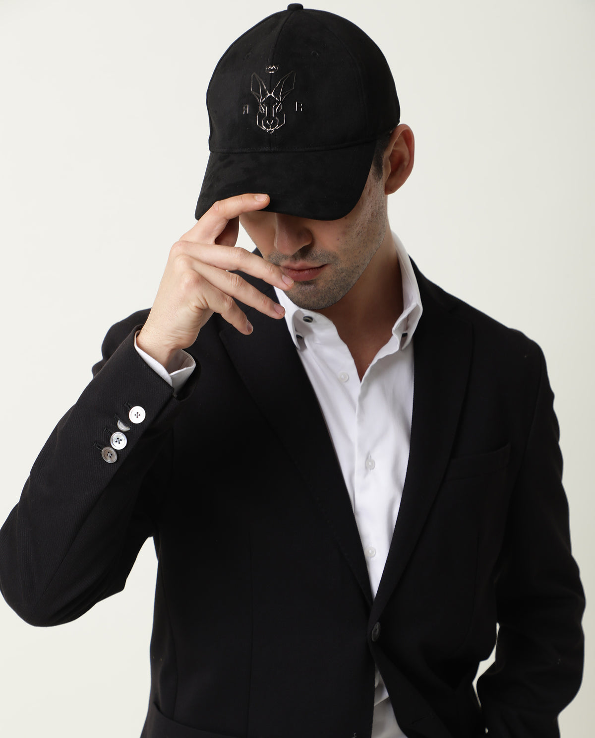 RARE RABBIT KEVIN-2 PRIMARY BLACK CAP VELVET FABRIC