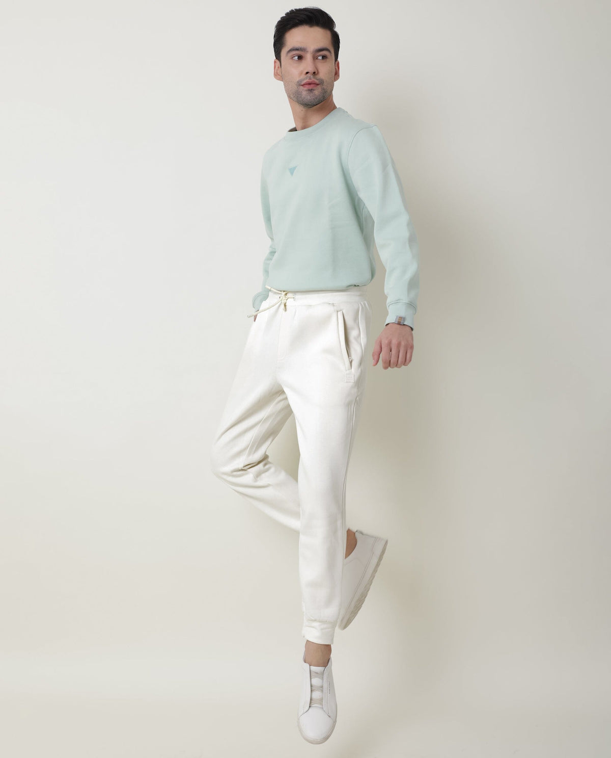 RARE RABBIT MEN'S PANAMA OFFWHITE TRACK PANT COTTON POLY FABRIC SLIM FIT MID RISE