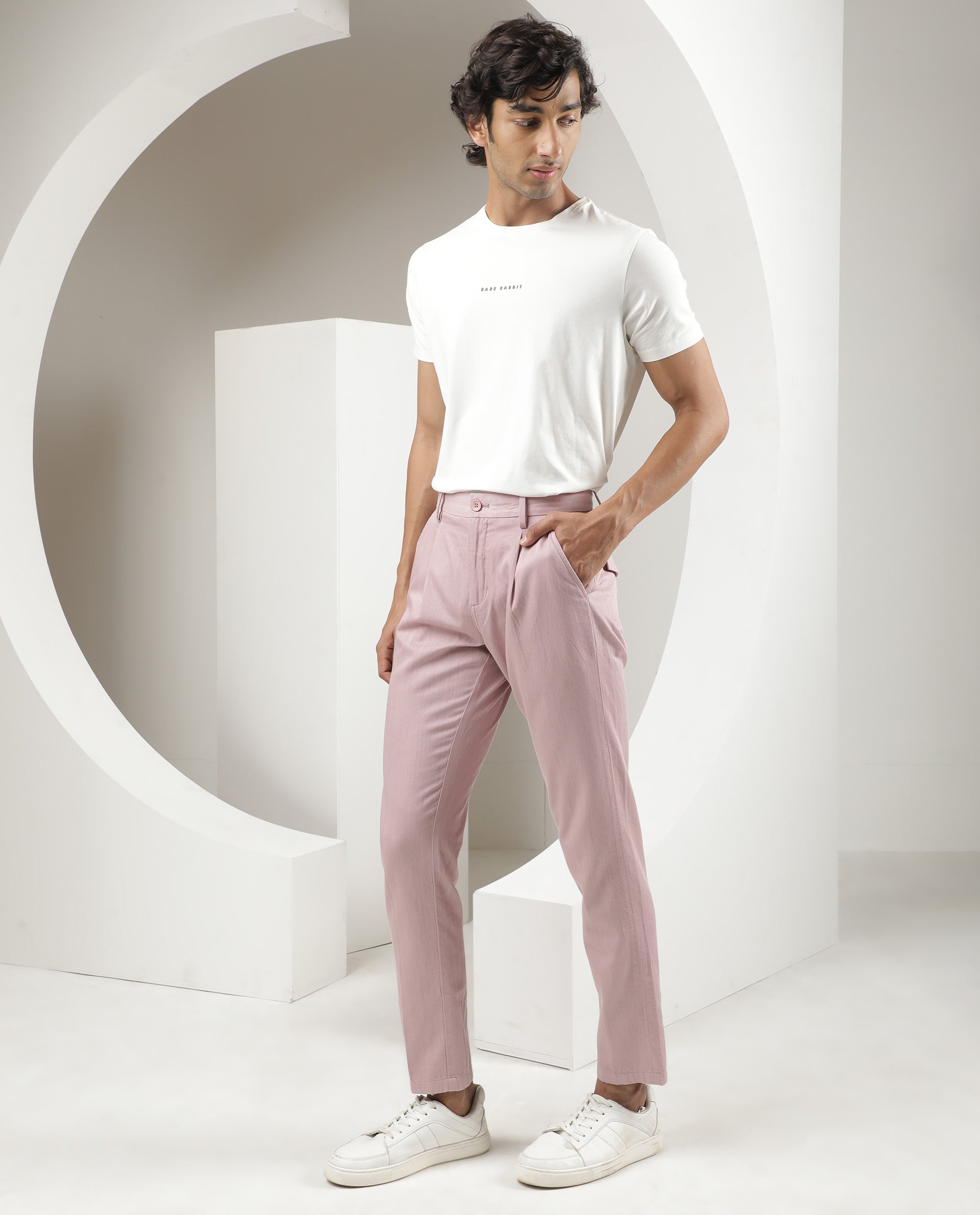 RARE RABBIT MENS DRIVER PINK TROUSER POLYESTER VISCOSE FABRIC BUTTON