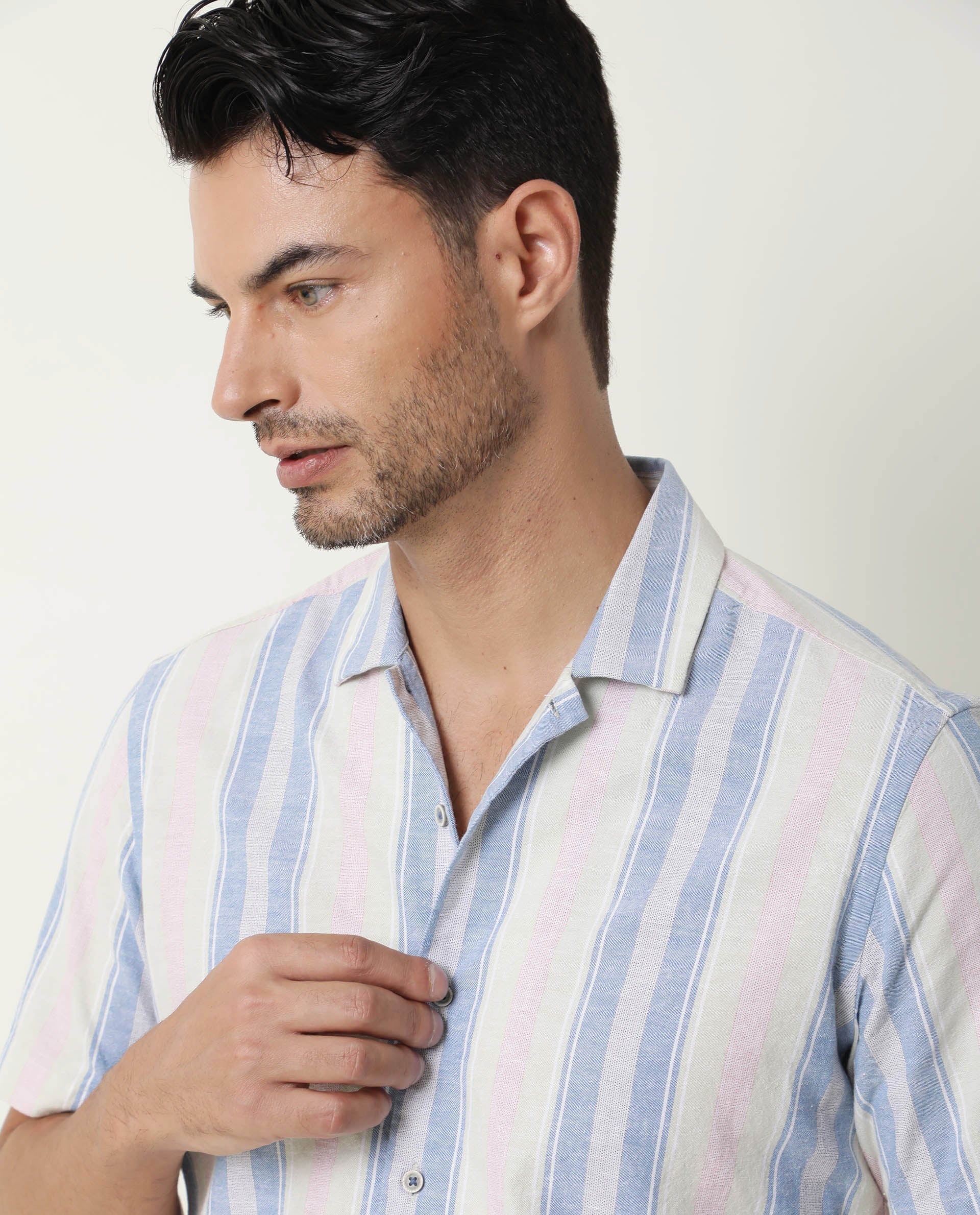 Cerulean with Glacier Blue Casual Stripes Premium Cotton Shirt For Men -  Rare Rabbit Shirts