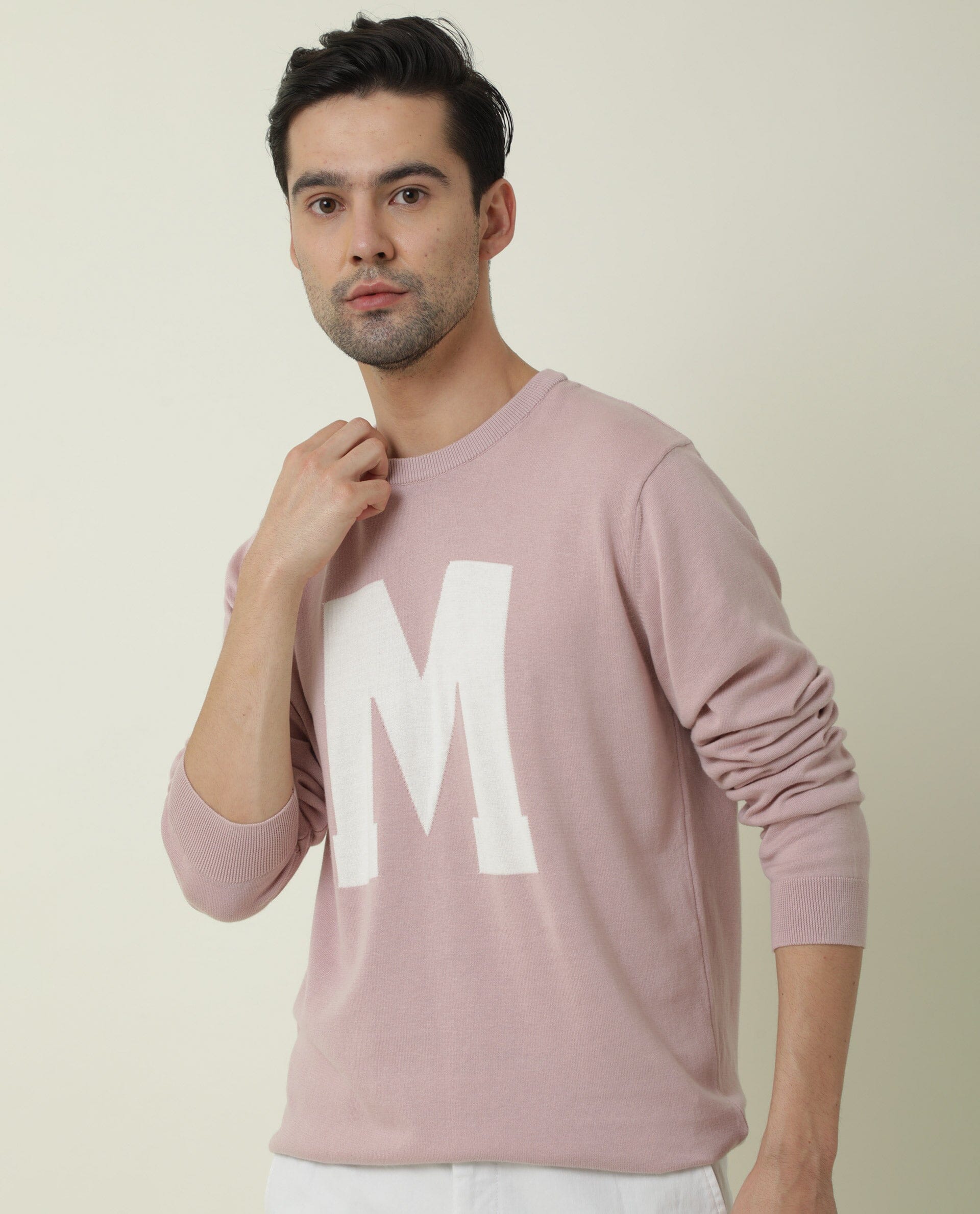 Rare Rabbit Avitt Primary Blue Pullover Cotton Fabric Full Sleeve Round Neck Slim Fit