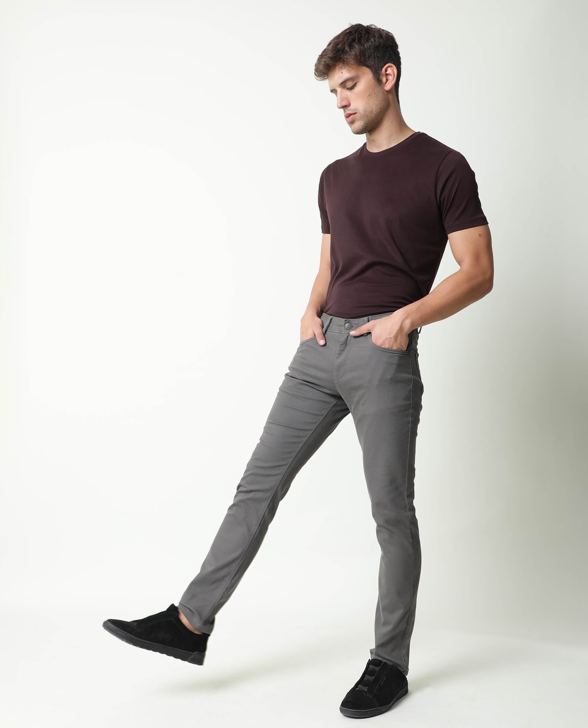 Rare Rabbit Men's Spoke Grey Solid Mid-Rise Regular Fit Trouser