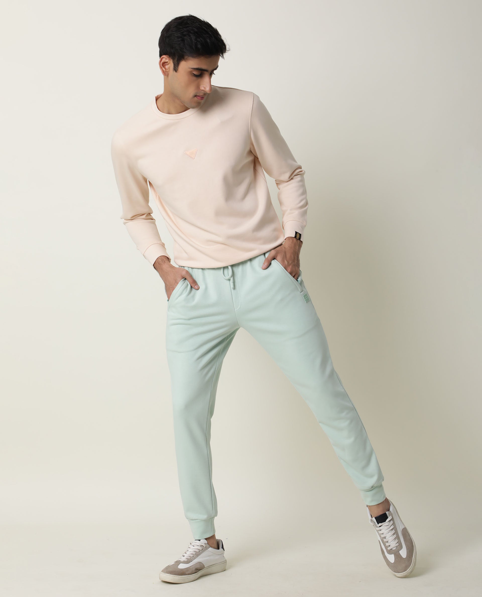 RARE RABBIT ARVON PRIMARY GREEN TRACK PANT COTTON POLY FABRIC SLIM FIT DRAWSTING CLOSURE