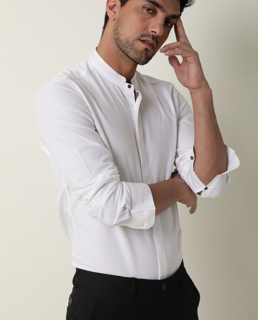 Oliver Brown Mandarin Collar Cotton Shirt - White - 17