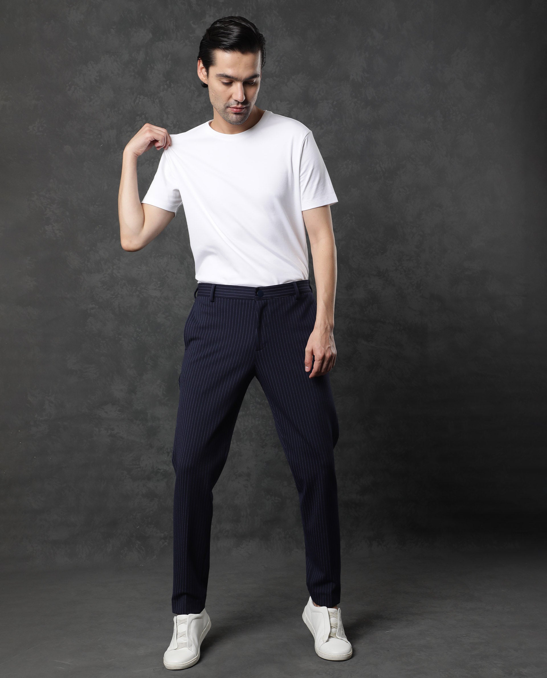 Buy Louis Philippe Black Slim Fit Striped Trousers for Mens Online  Tata  CLiQ