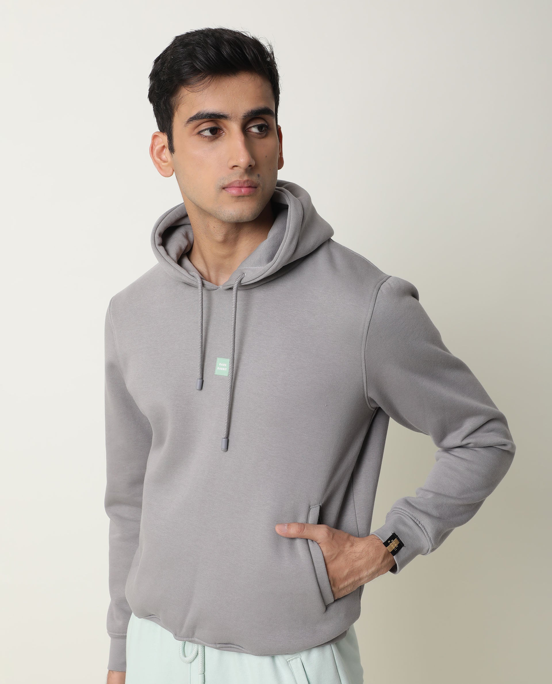 RARE RABBIT MEN'S BONO GREY SWEATSHIRT COTTON POLY FABRIC HOODIE FULL SLEEVES SLIM FIT