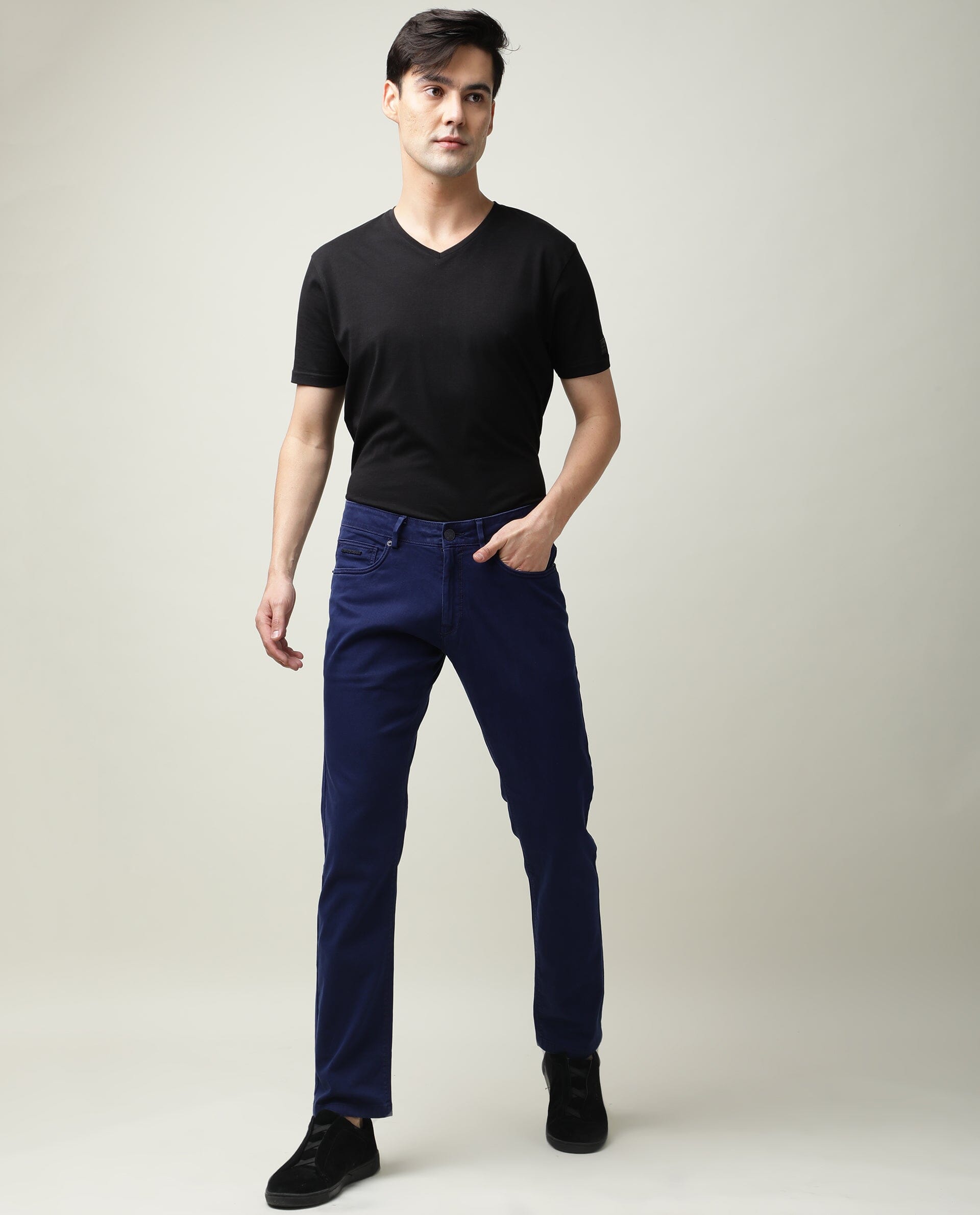 Buy River Hill Cotton Blend Formal Trousers Solid Navy Blue Pants for Mens  at Amazonin