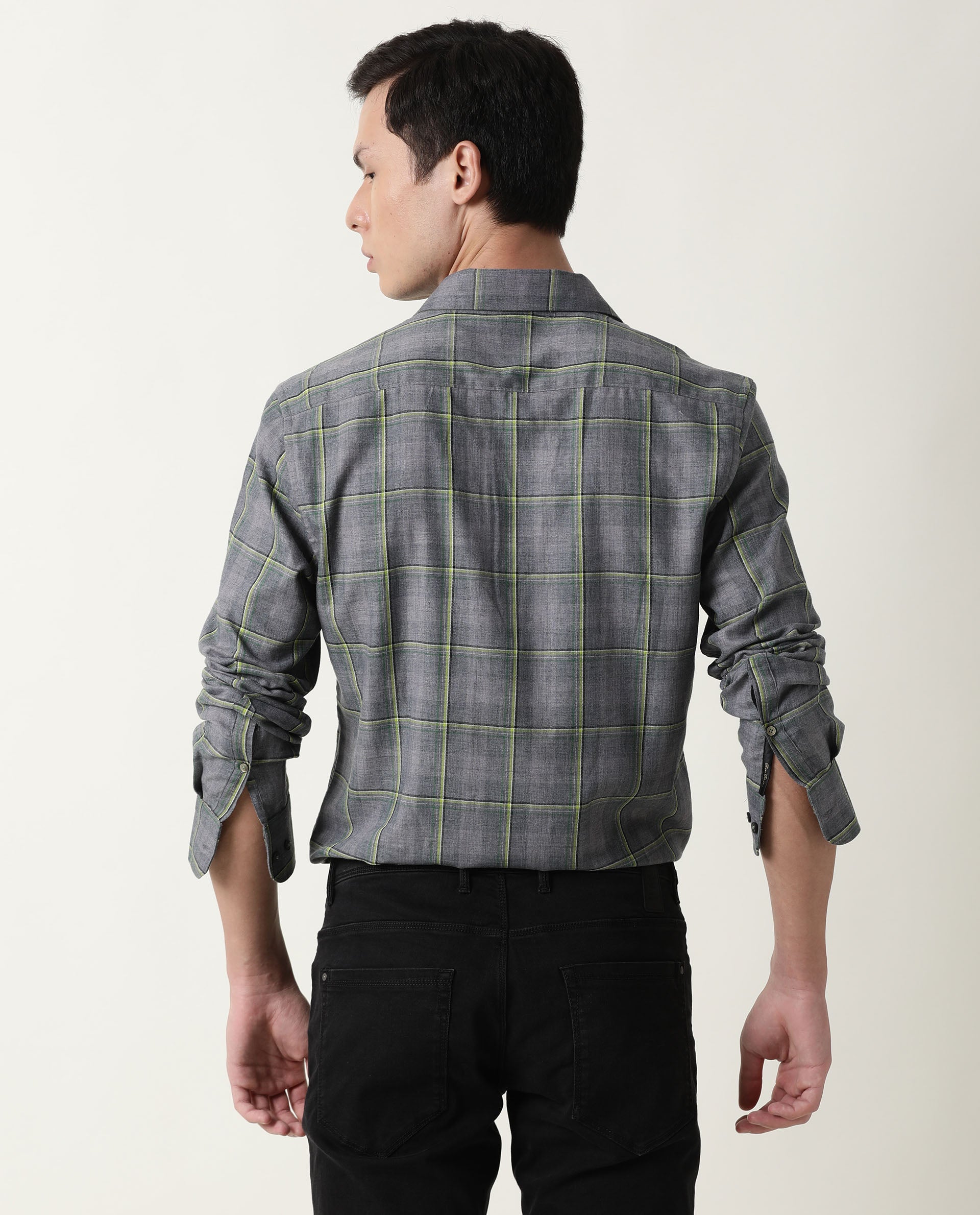 RARE RABBIT MENS TISSE GREY SHIRT POLYCOTTON FABRIC SLIM FIT COLLAR COLLAR Full Sleeve