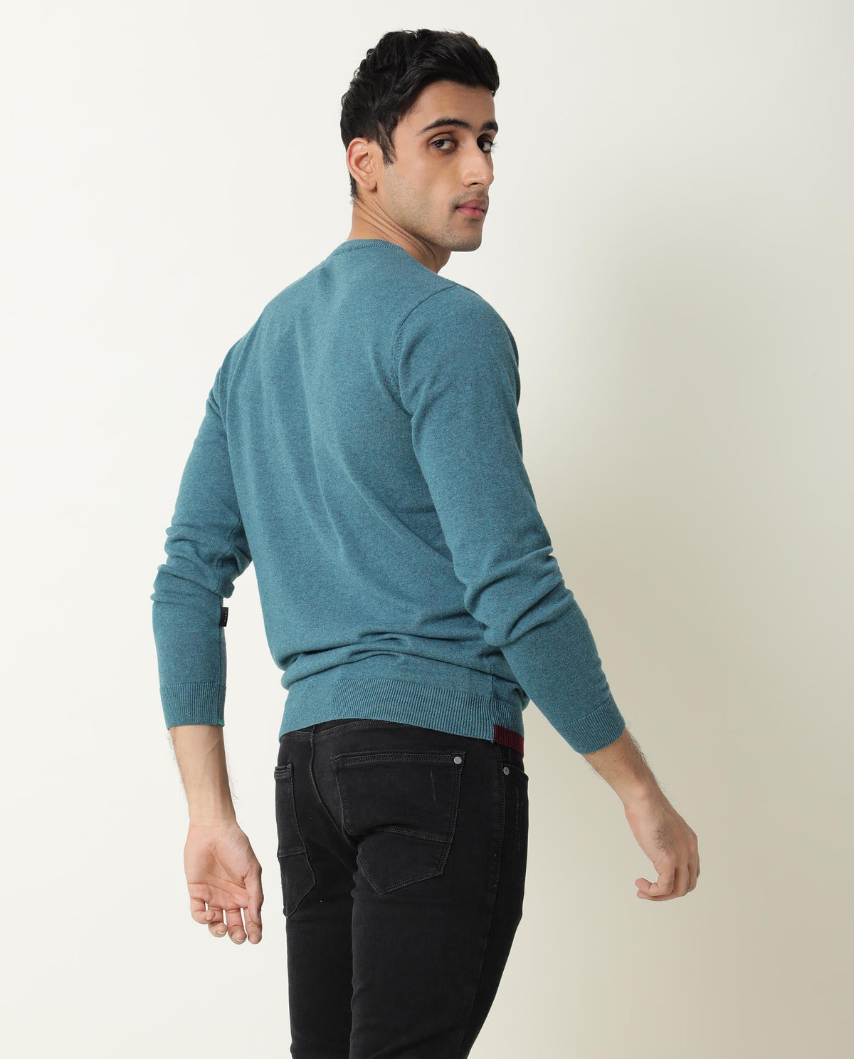 RARE RABBIT JODY PRIMARY BLUE SWEATER COTTON FABRIC FULL SLEEVE ROUND NECK SLIM FIT