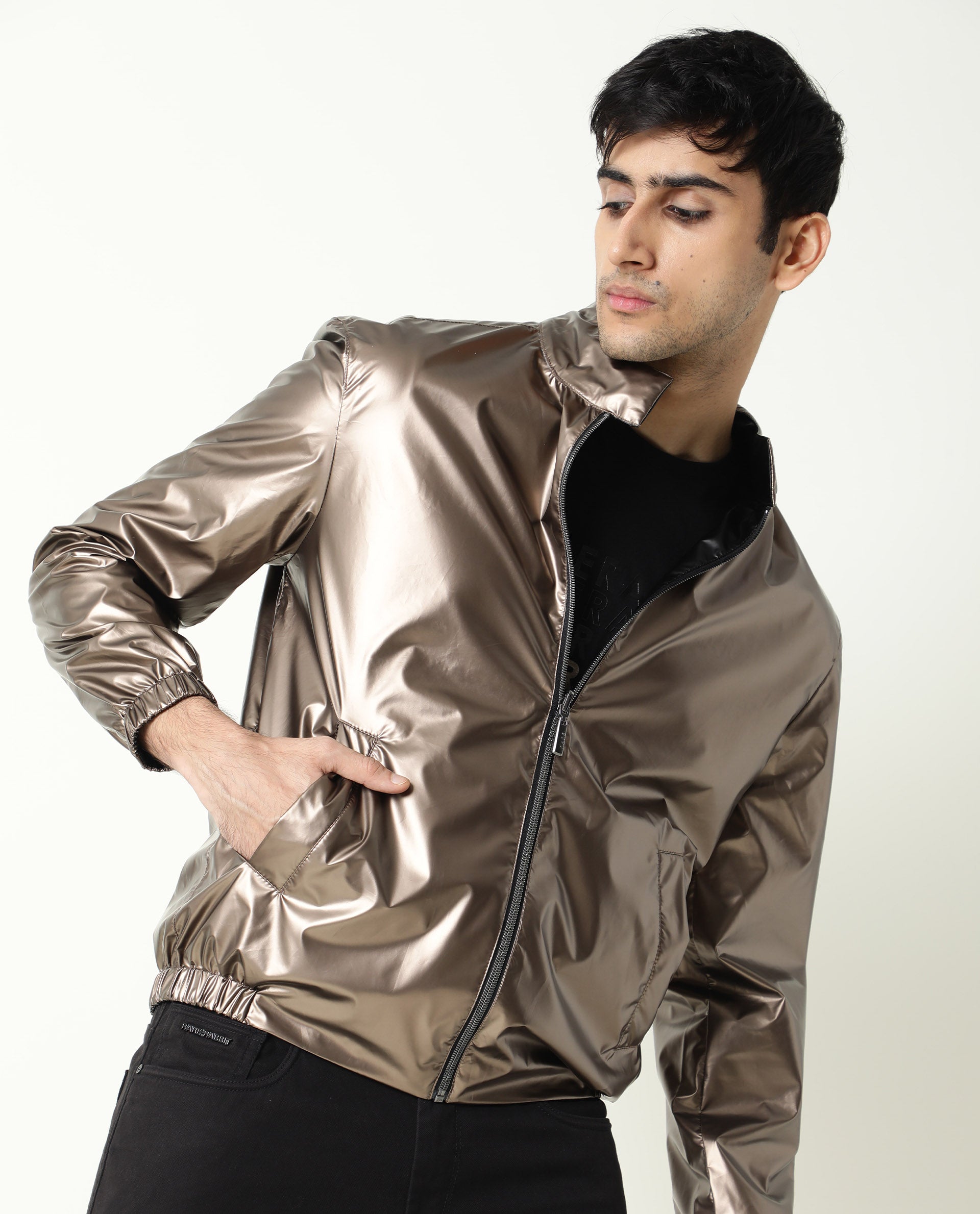 Rare Rabbit Men's Adam Gold Polyester Plain Regular Fit Full Sleeve Ma