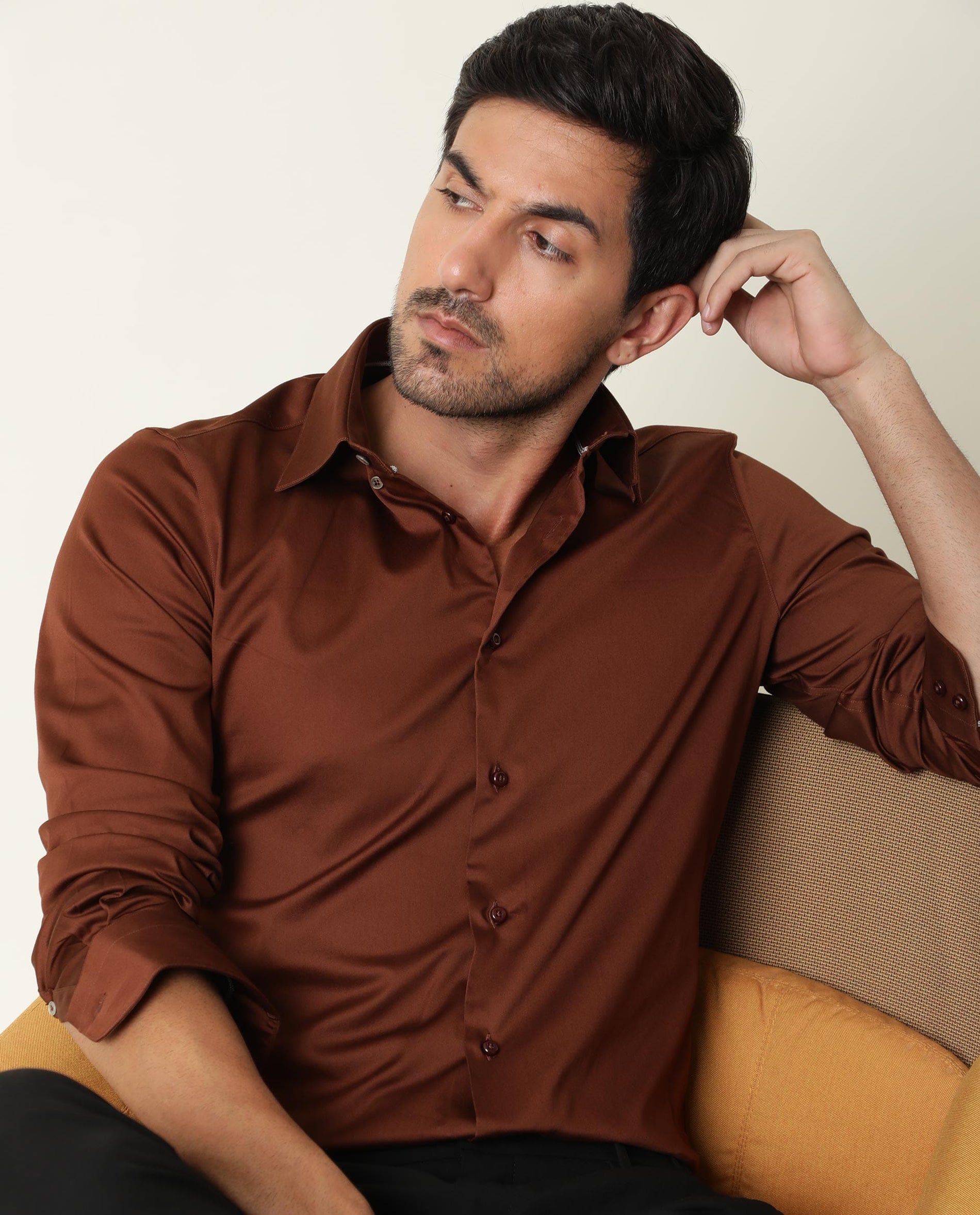 RARE RABBIT MEN'S HOLAND RUST SHIRT COTTON FABRIC COLLARED NECK FULL S