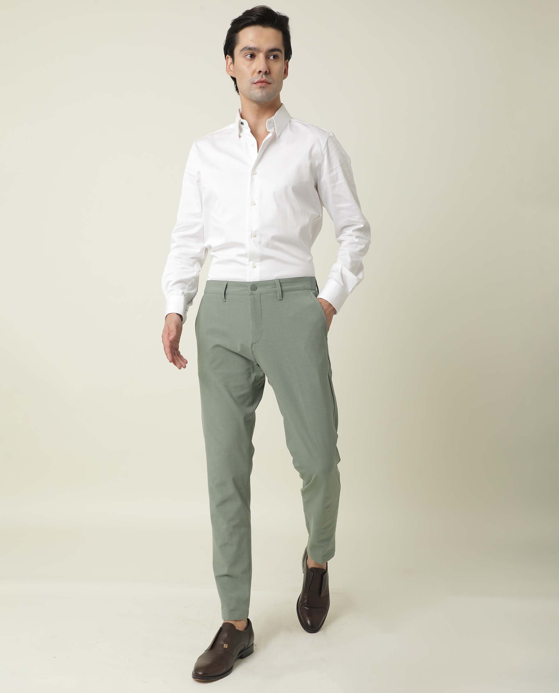 Buy Peter England Olive Green Cotton Skinny Fit Trousers for Mens Online   Tata CLiQ