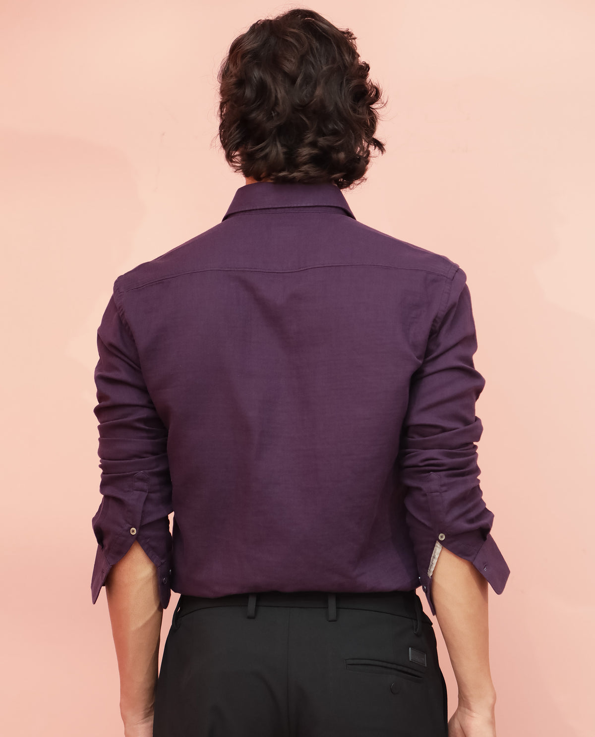 Rare Rabbit Men's Layerr Dark Purple Cotton Fabric Full Sleeves Solid Shirt