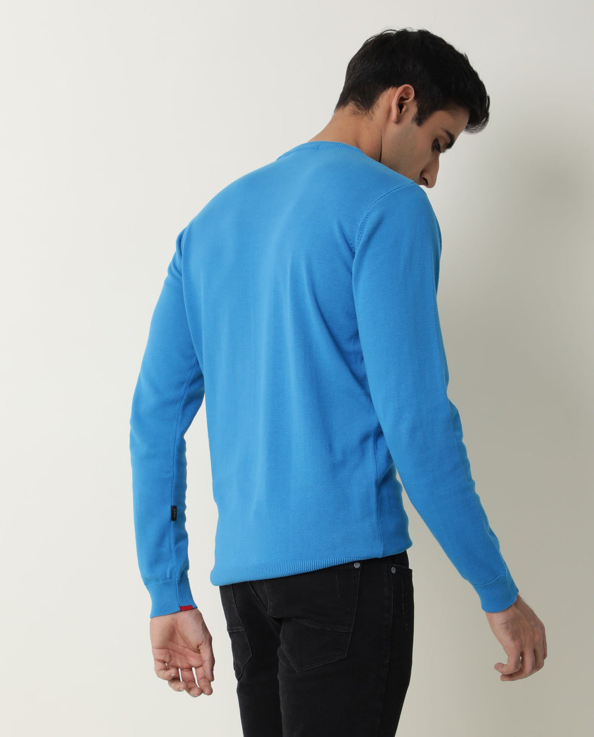 RARE RABBIT JODY PRIMARY TURQ SWEATER COTTON FABRIC FULL SLEEVE ROUND NECK SLIM FIT