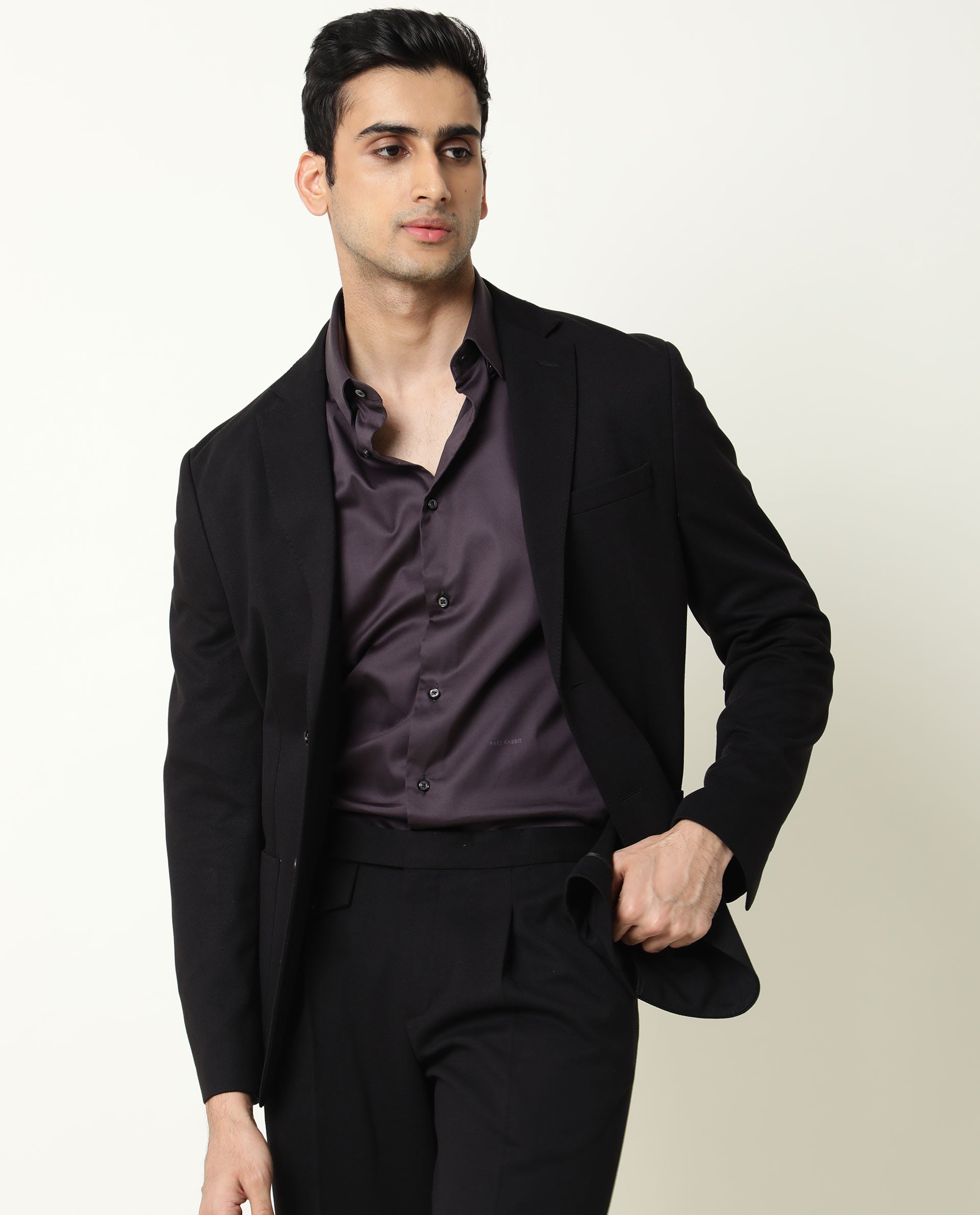 Rare Rabbit Men's Como Purple Satin Fabric Button Down Collar Full Sleeves Solid Formal Shirt