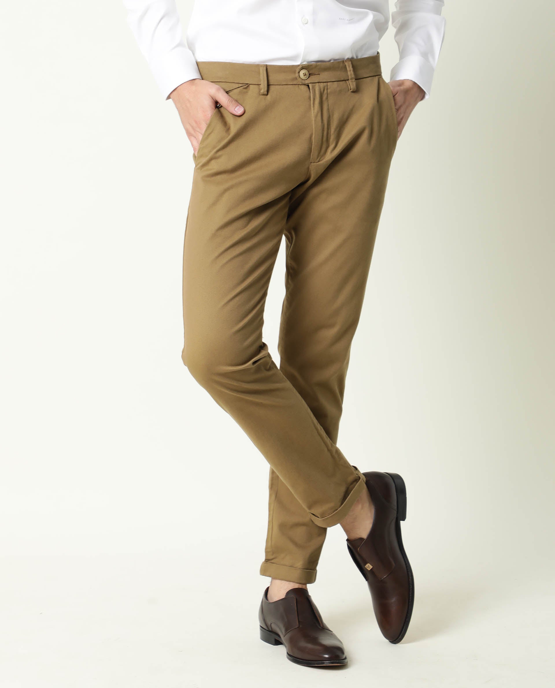 Buy BASICS TAPERED FIT DARK OLIVE STRETCH TROUSERS for Men Online   21BTR44212