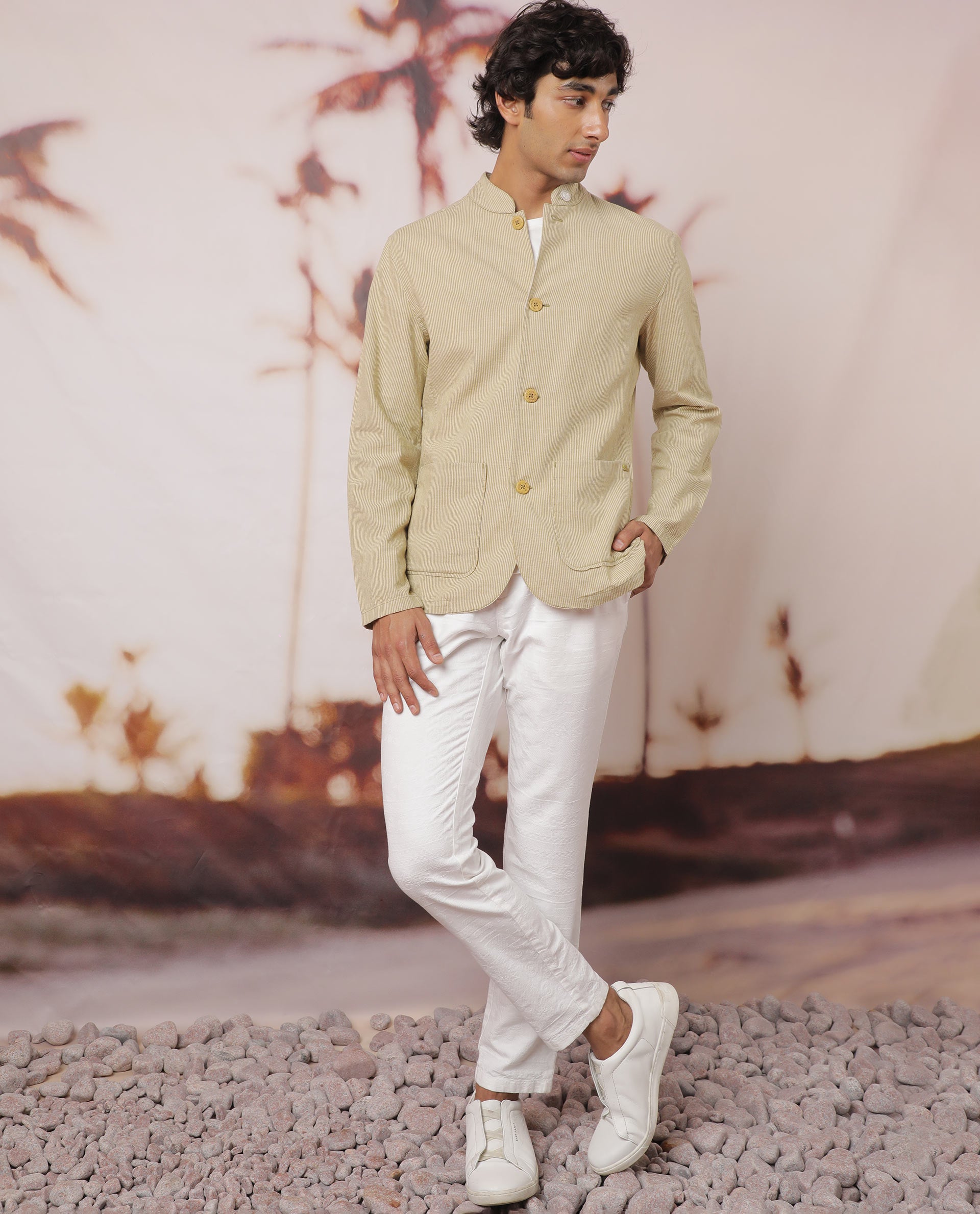 Designer Beige Linen Kurta With Aligarh Pajama For Men By Treemoda – Yard  of Deals