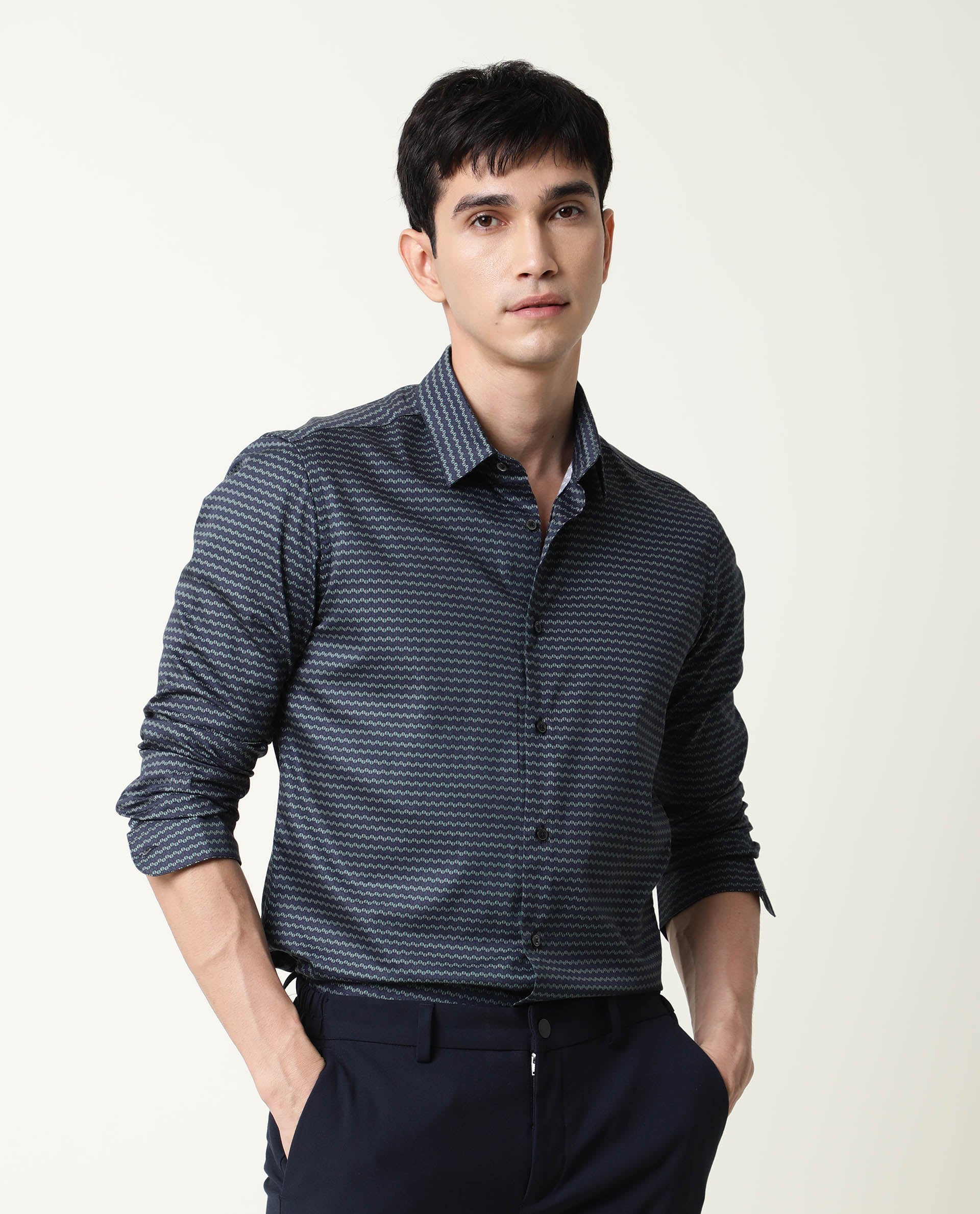 Rare Rabbit Mens Millyy Green Cotton Fabric Full Sleeves Regular Fit Shirt