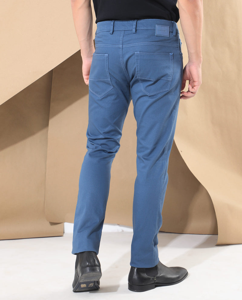 Rare Rabbit Men's Poke Light Blue Solid Mid-Rise Regular Fit Trouser