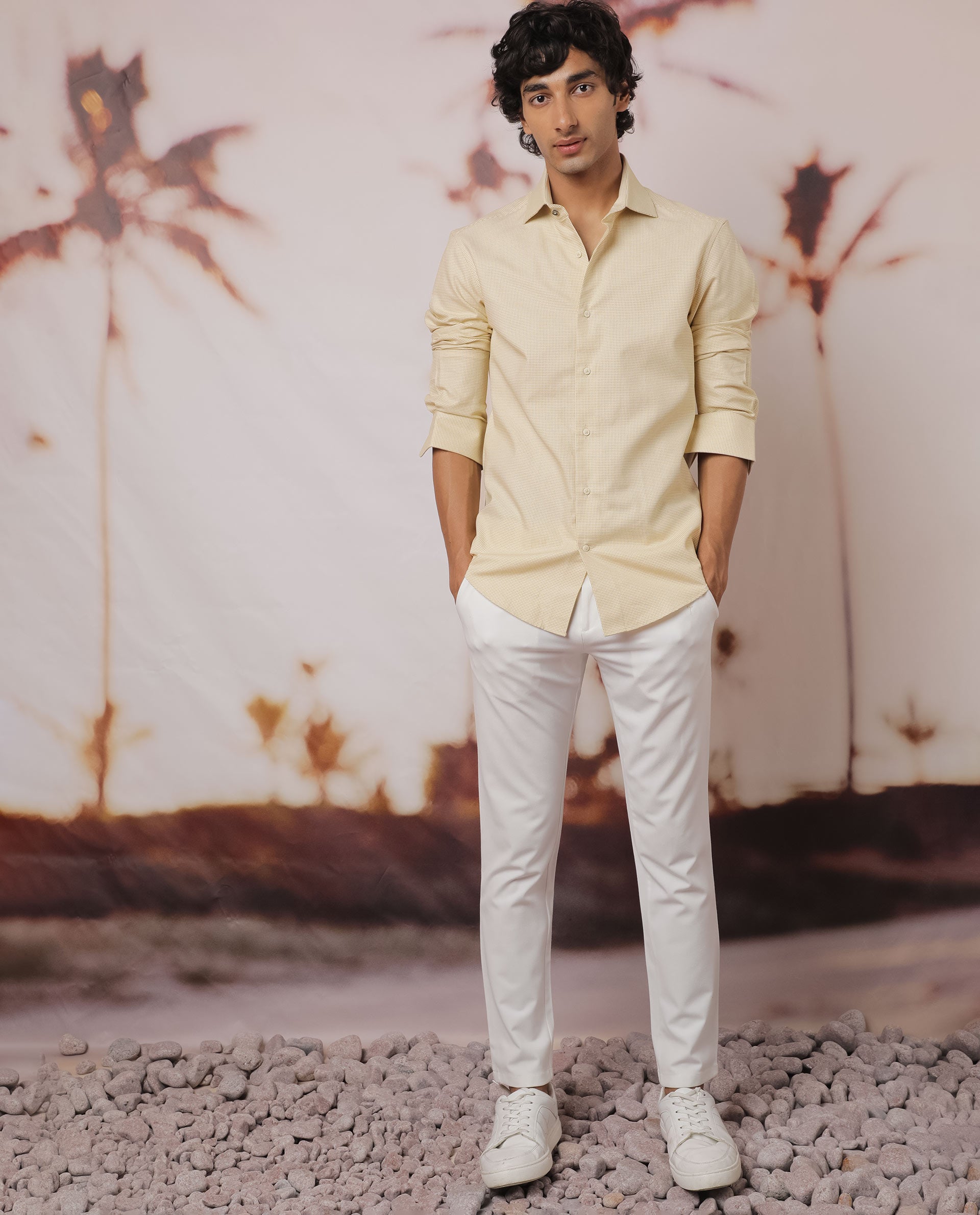 Rare Rabbit Men's Kings Yellow Cotton Fabric Full Sleeves Check Shirt