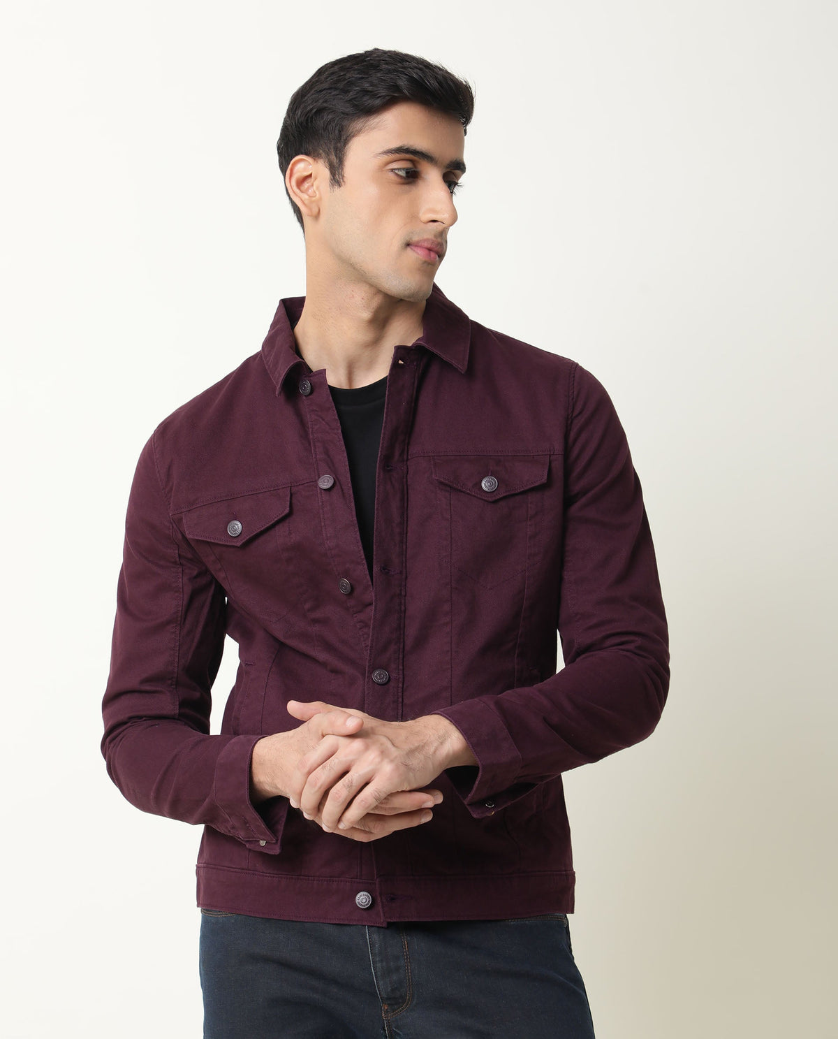 Rare Rabbit Vintage Primary Maroon Jacket Cotton Elastane Fabric Full Sleeve Spread Collar Slim Fit
