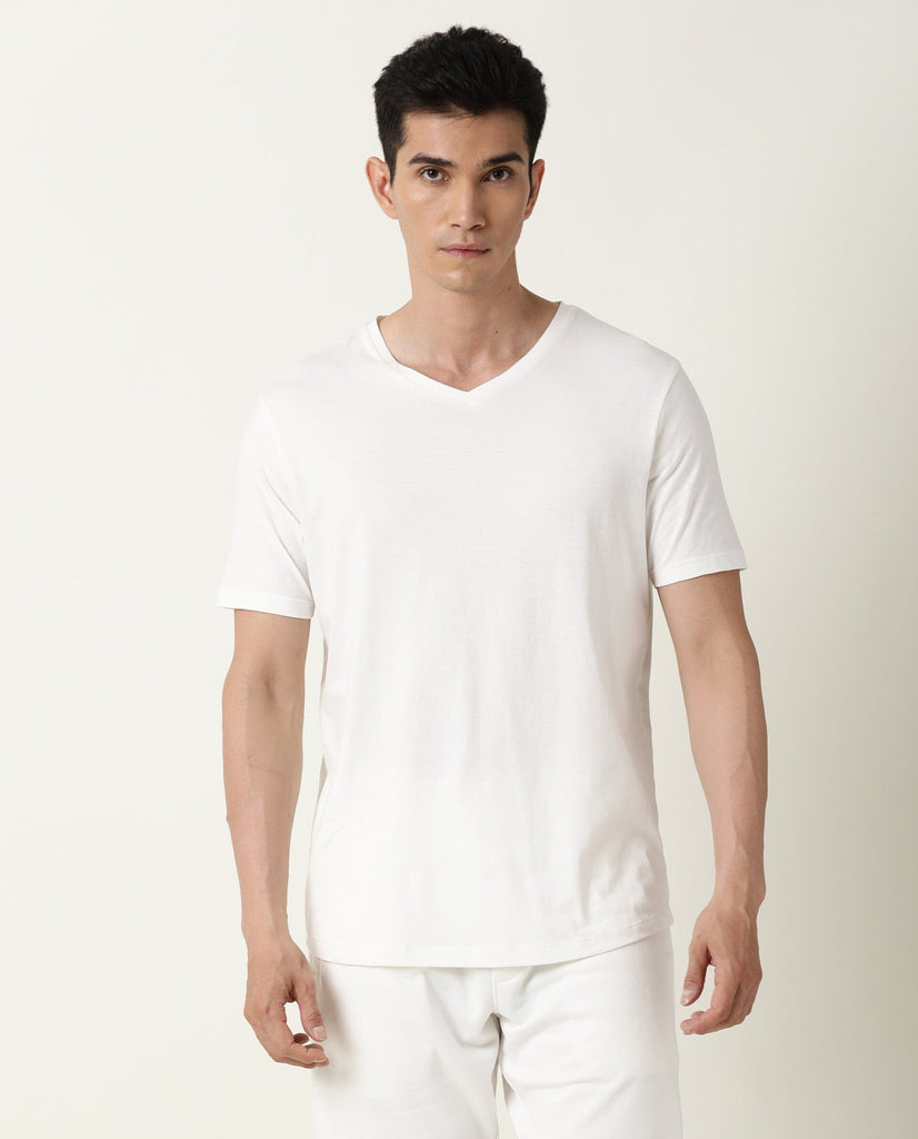 White V-Neck T-Shirt For Men