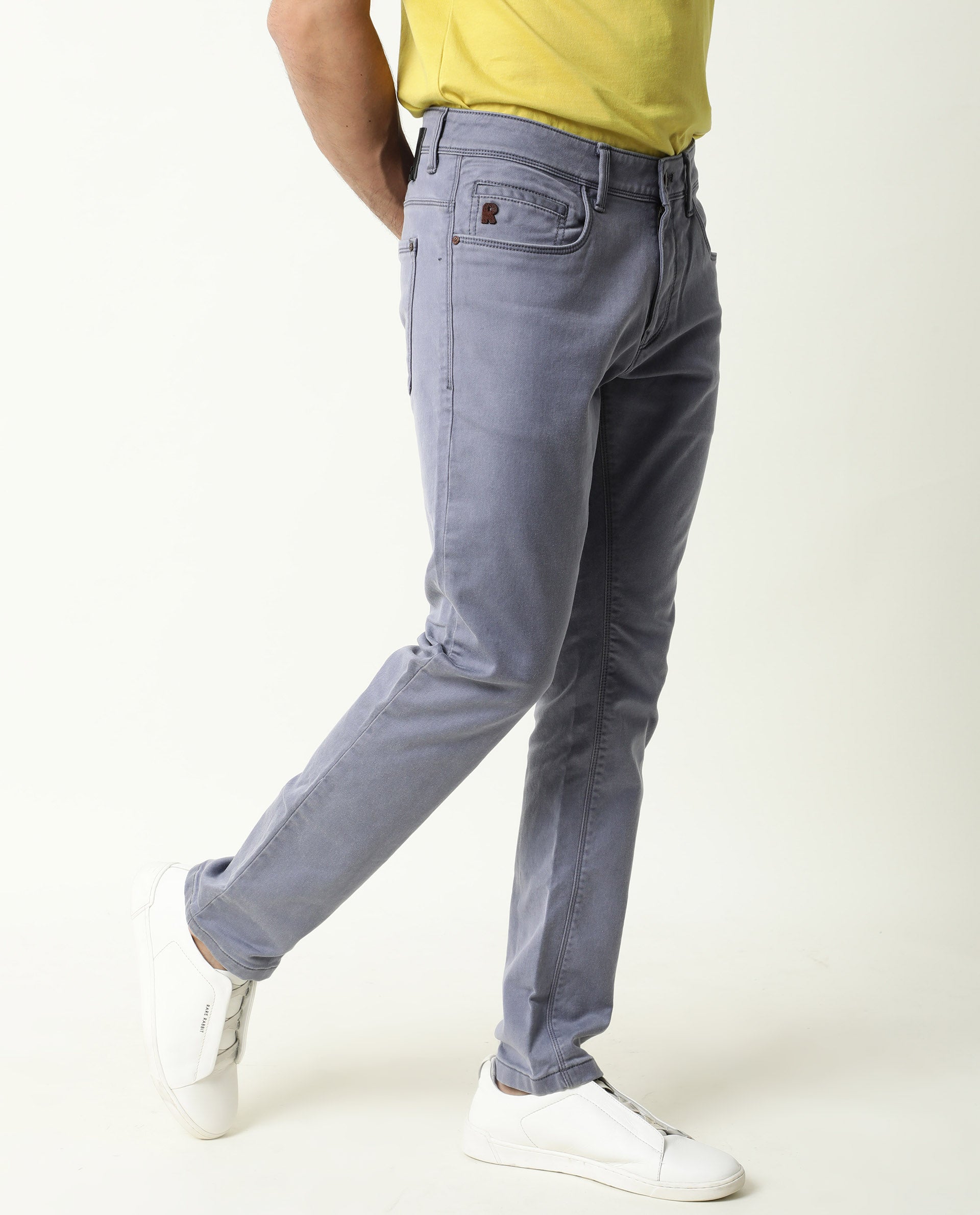 Rare Rabbit Men's Vigo Light Purple Garment Dyed Mid-Rise Slim Fit Jeans