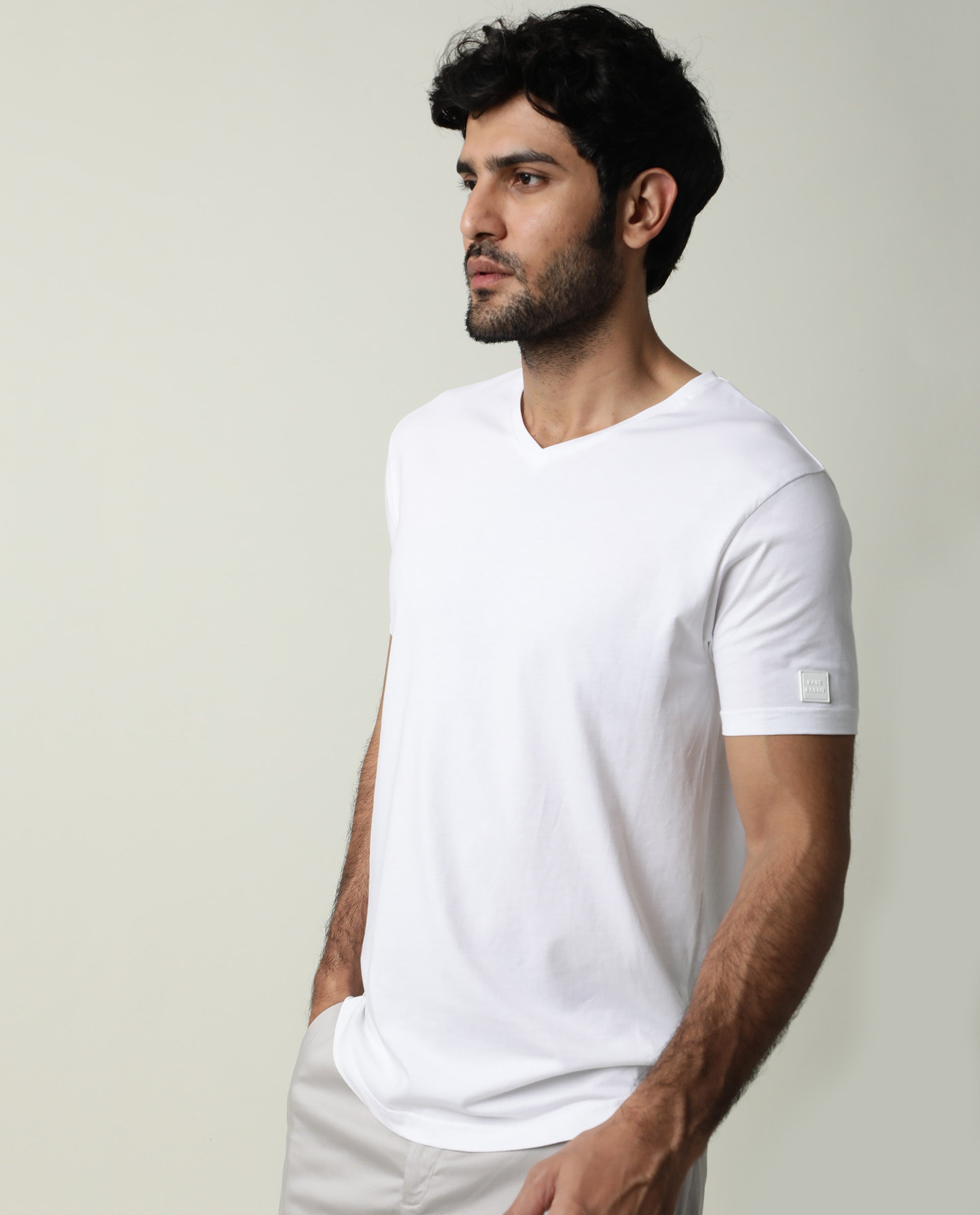 White V-Neck T-Shirt For Men