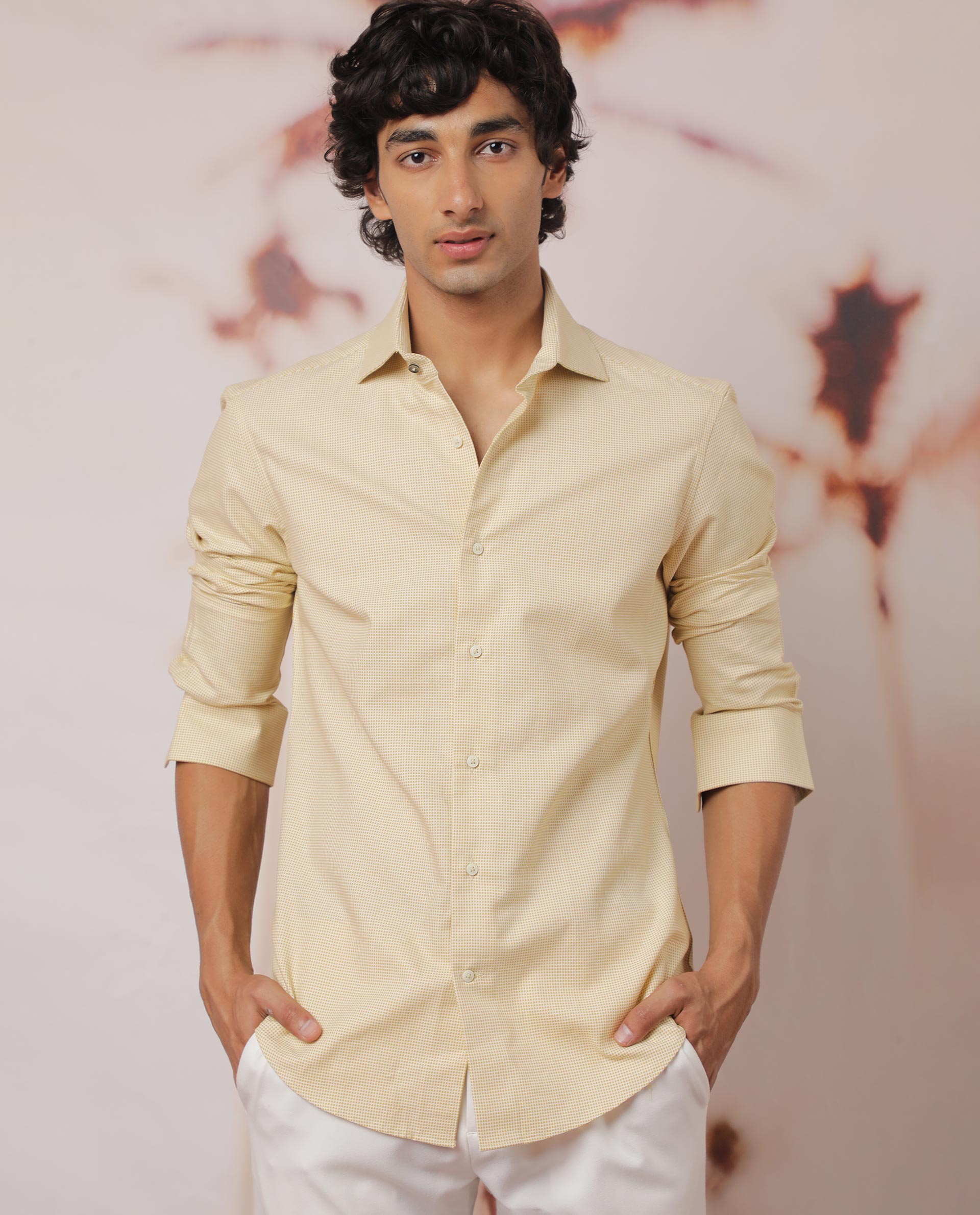 Rare Rabbit Men's Kings Yellow Cotton Fabric Full Sleeves Check Shirt